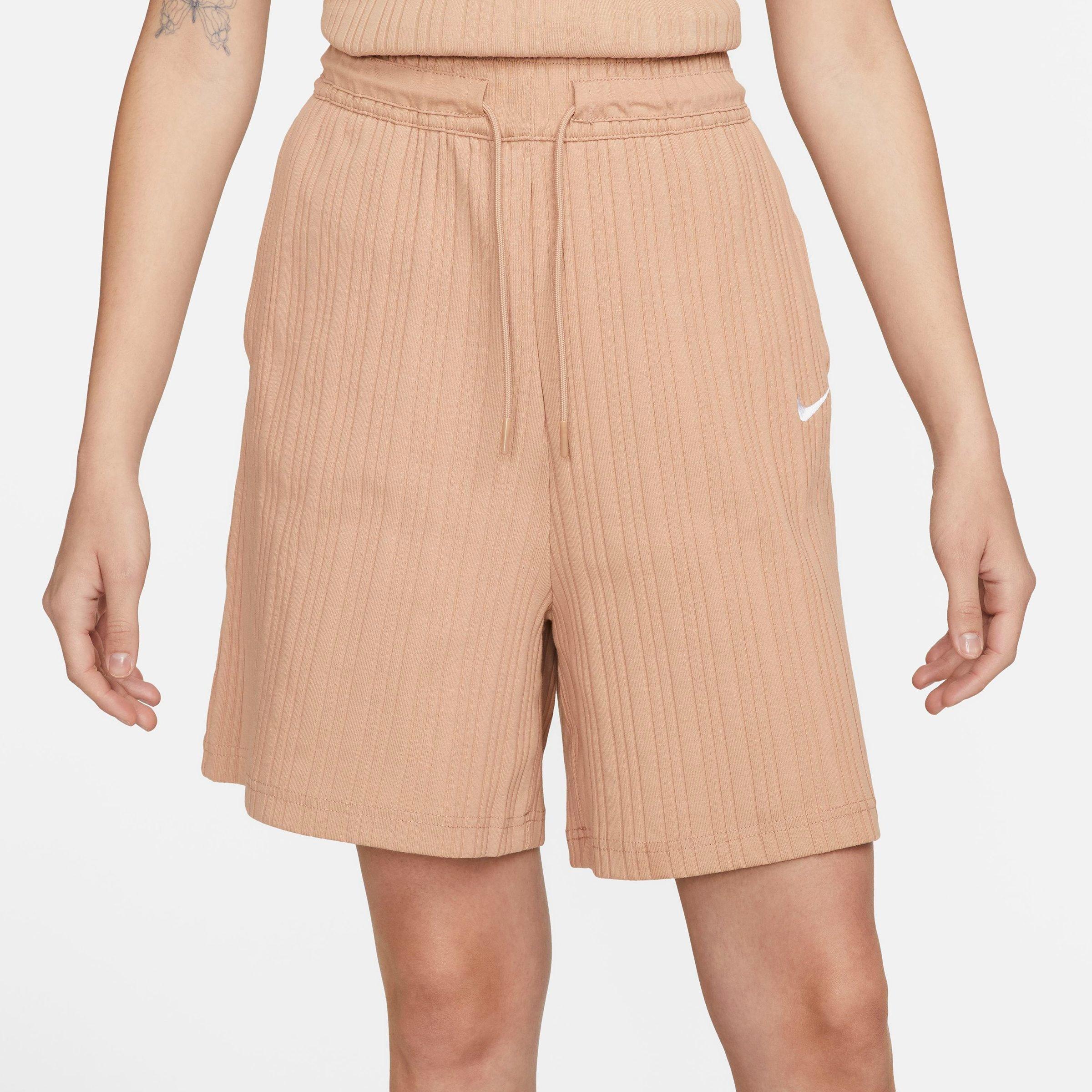 Nike Women's Sportswear Ribbed Jersey Baller Shorts In Hemp/white