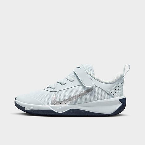 Nike Little Kids' Omni Multi-court Stretch Lace Casual Shoes In Pure Platinum/metallic Silver/midnight Navy