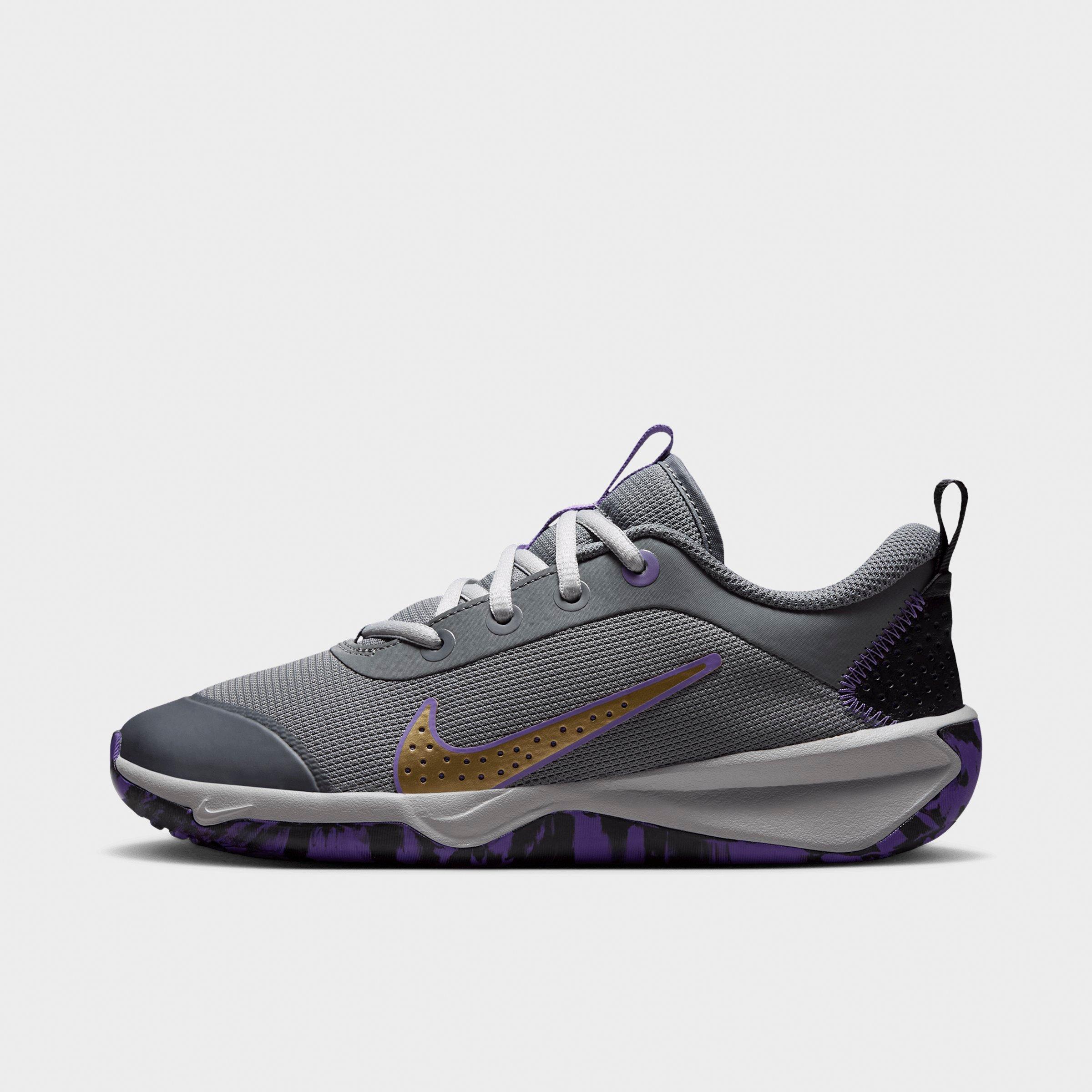 Nike Big Kids Omni Multi-Court Casual Shoes in Smoke Grey/Action Grape/Light Smoke Grey Size: 3.5