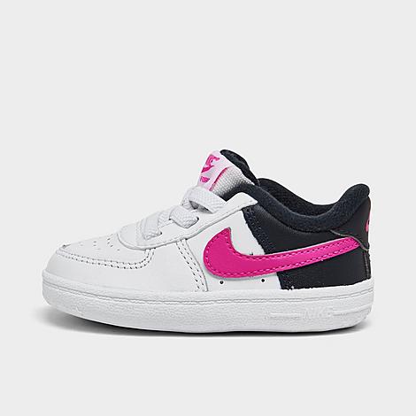Nike Babies'  Infant Force 1 Stretch Lace Crib Booties In White/dark Obsidian/fierce Pink