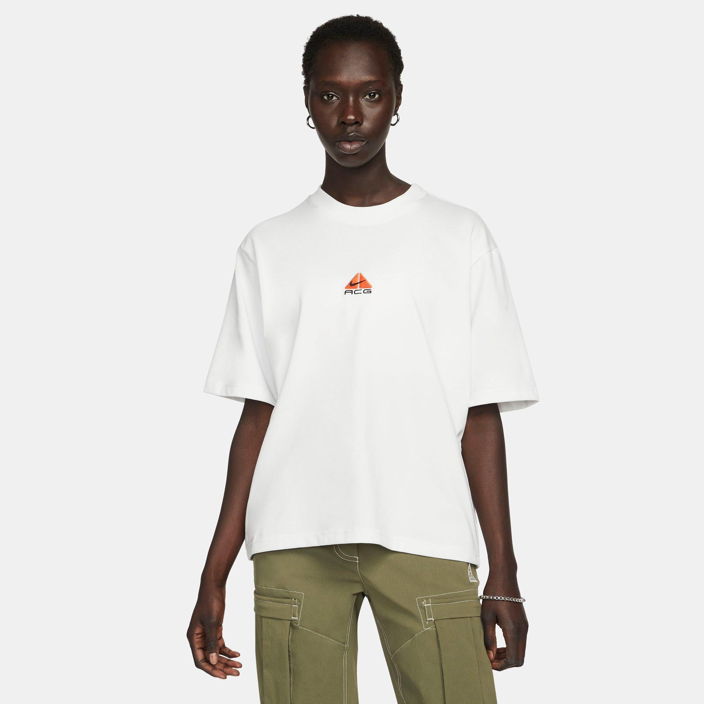 Nike Embroidered Logo Relaxed Fit T-shirt In Summit White/electro Orange/black