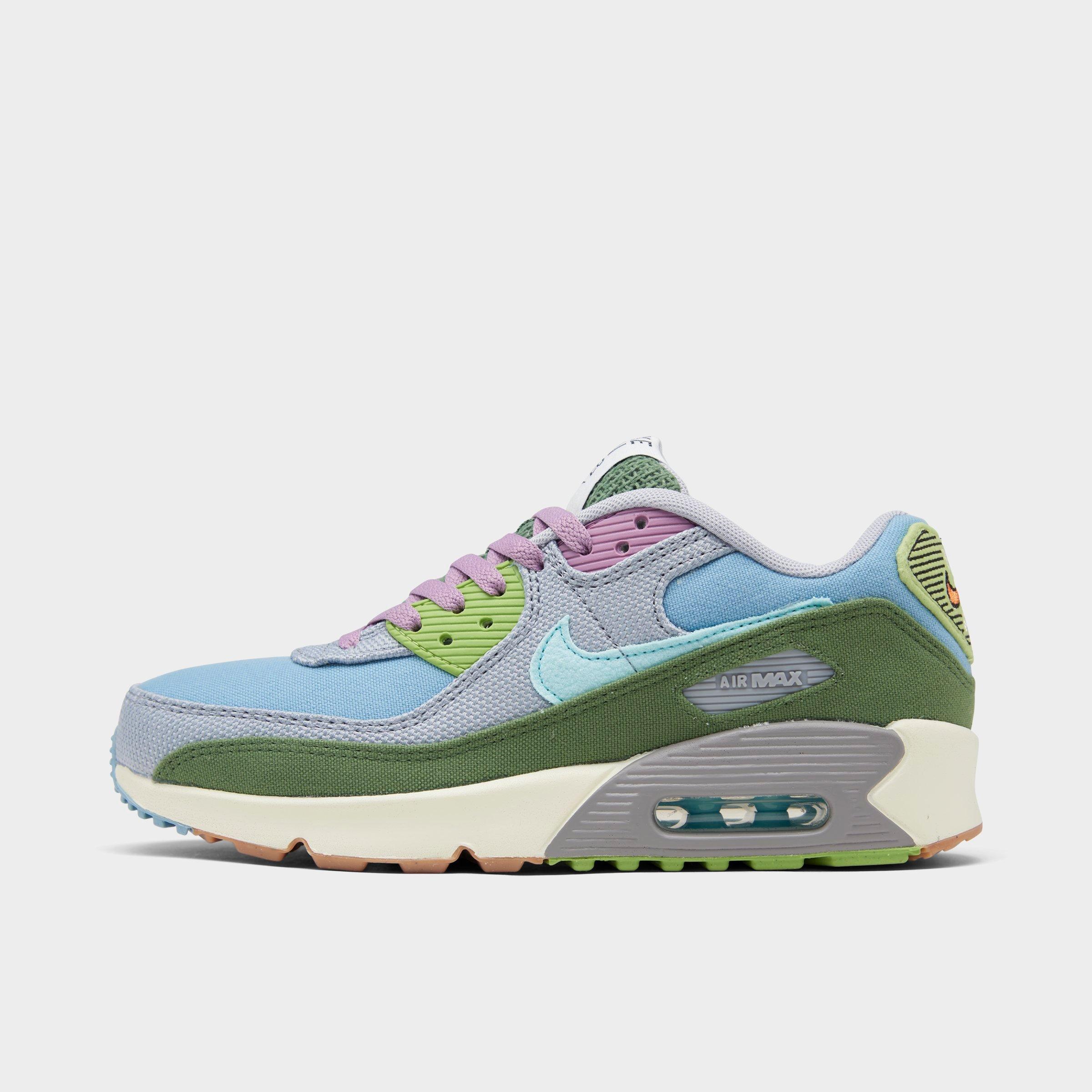 Nike Big Kids Air Max 90 SE Casual Shoes in Worn Blue/Wolf Grey/Treeline Size: 3.5
