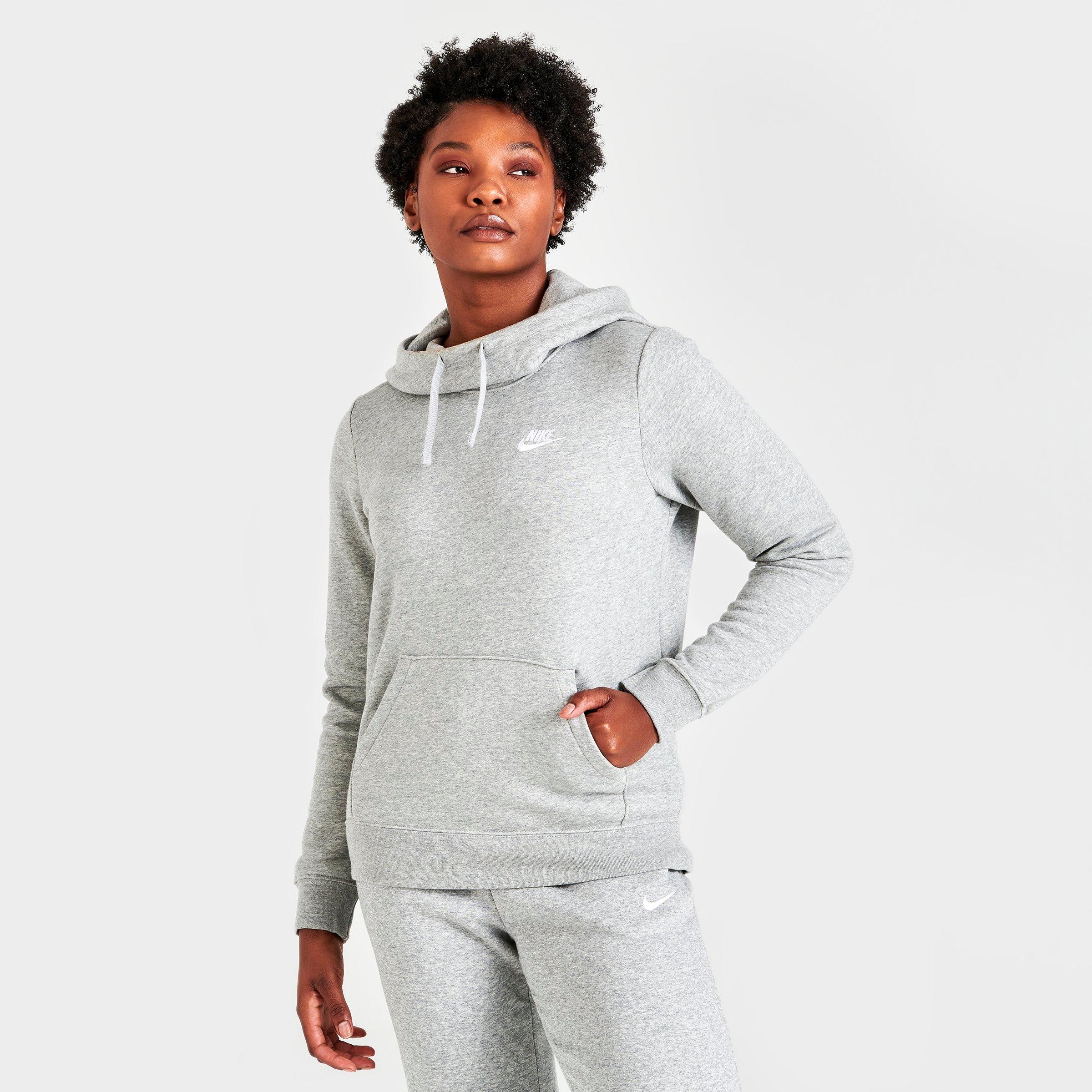 Nike Women's Sportswear Club Fleece Funnel-neck Hoodie In Dark Grey Heather/white