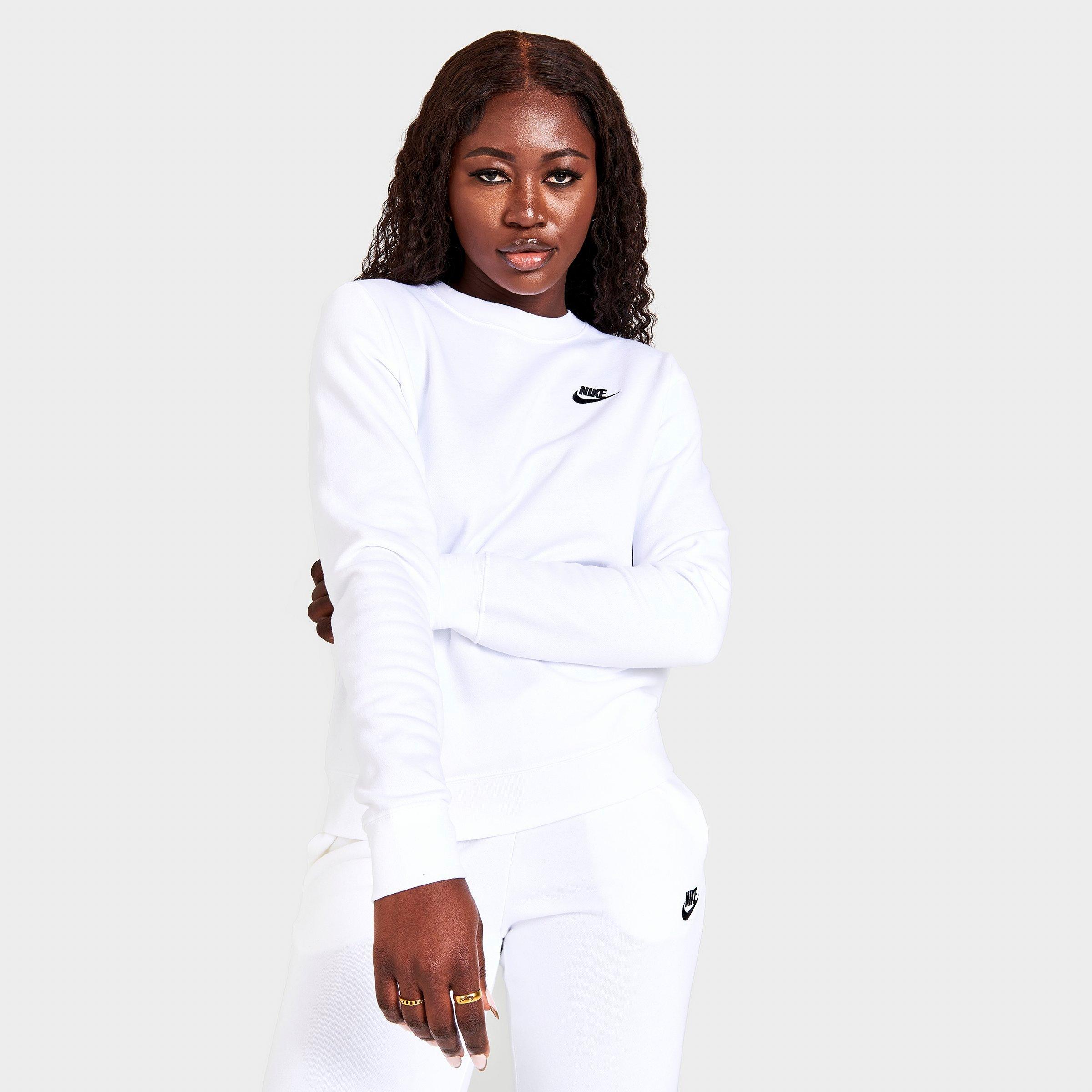 Nike Women's Sportswear Club Fleece Crewneck Sweatshirt in White/Black Size: XS