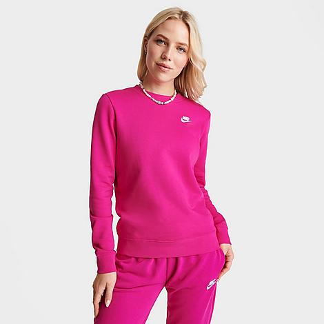 Nike Women's Sportswear Club Fleece Crewneck Sweatshirt In Fireberry/white