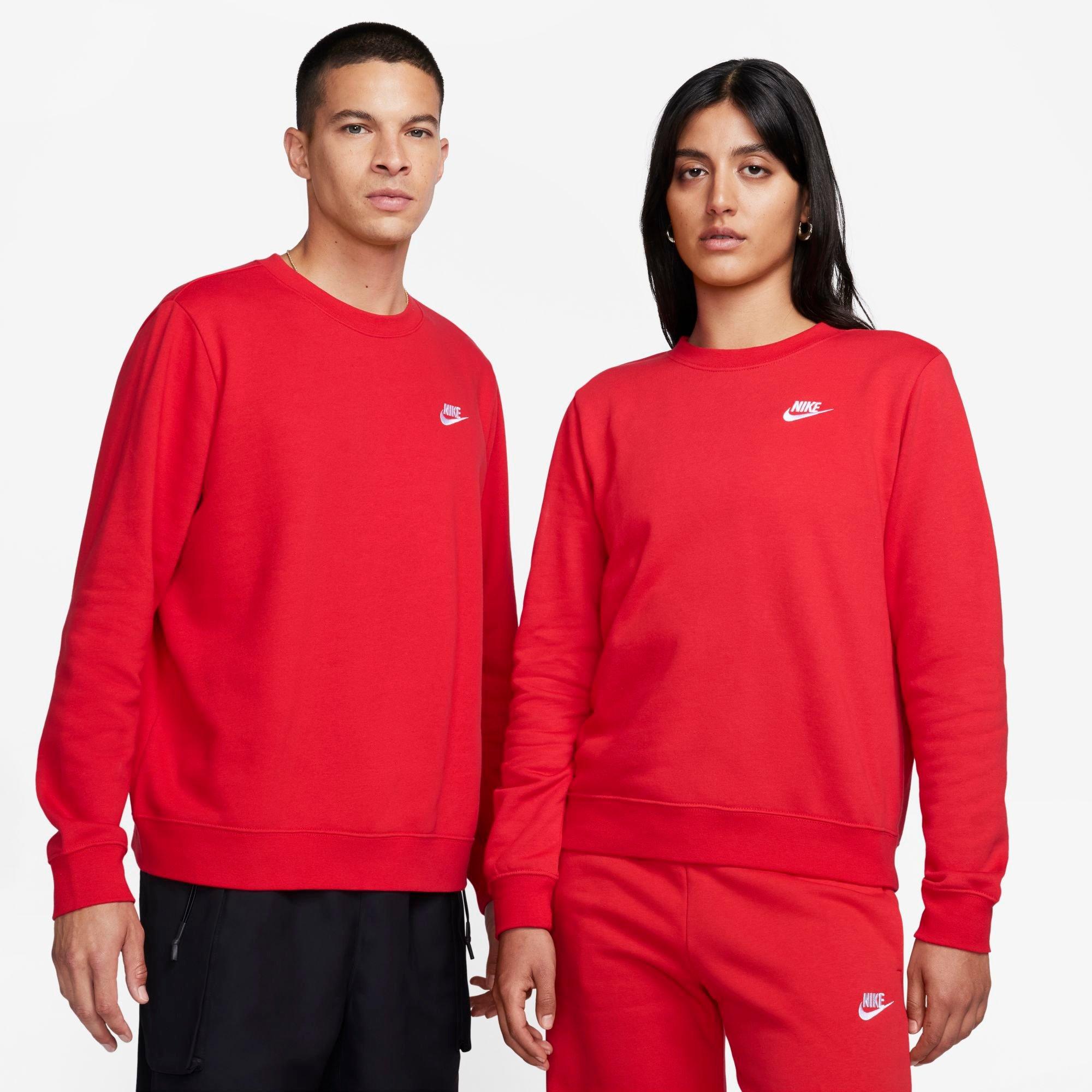 Nike Women's Sportswear Club Fleece Crewneck Sweatshirt in Red/University Red Size Small Cotton/Polyester/Fleece