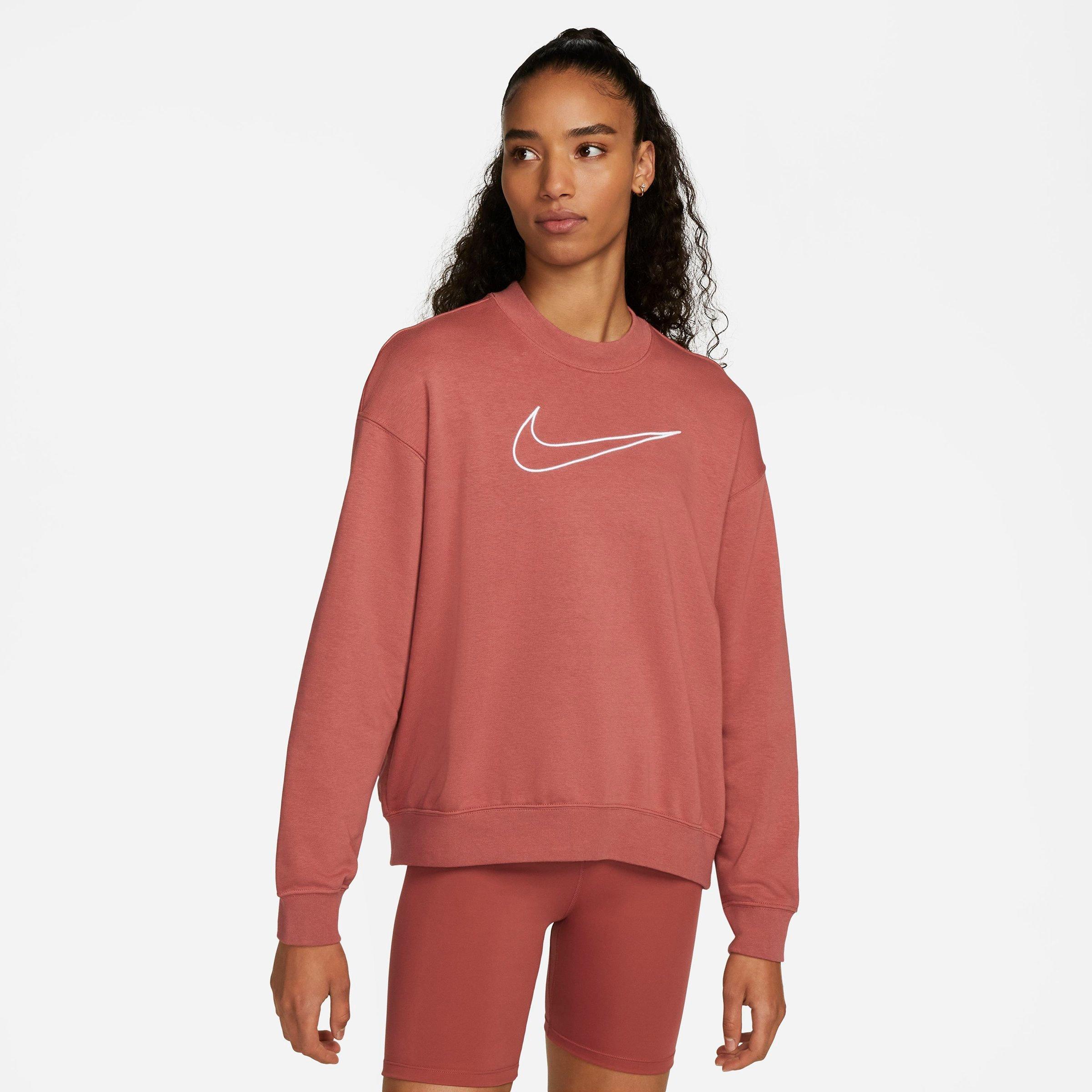 Nike Women's Dri-fit Get Fit Graphic Crewneck Sweatshirt In Canyon Rust/white