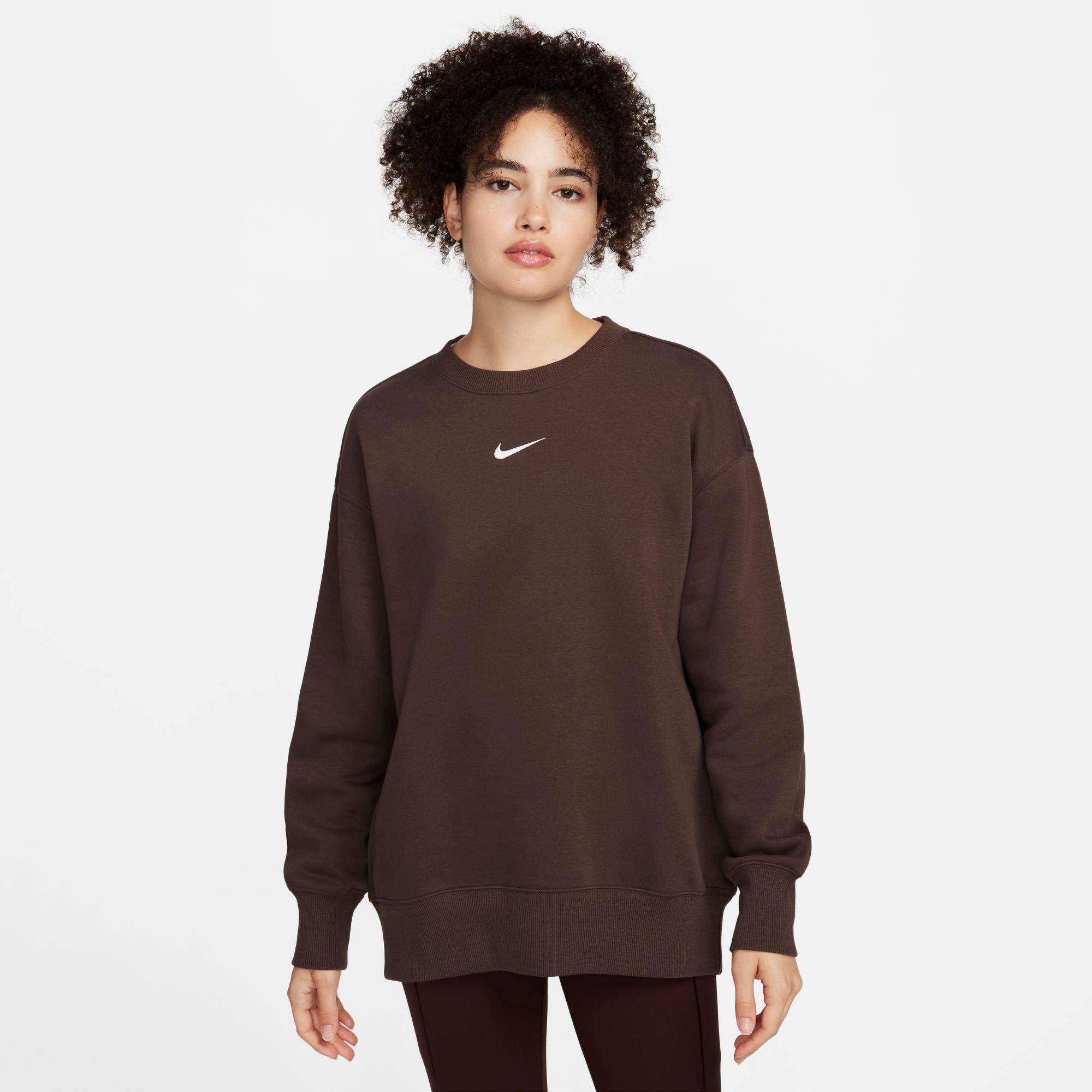 Nike Women's Sportswear Phoenix Fleece Oversized Crewneck Sweatshirt in Baroque Brown/Sail Size: XS