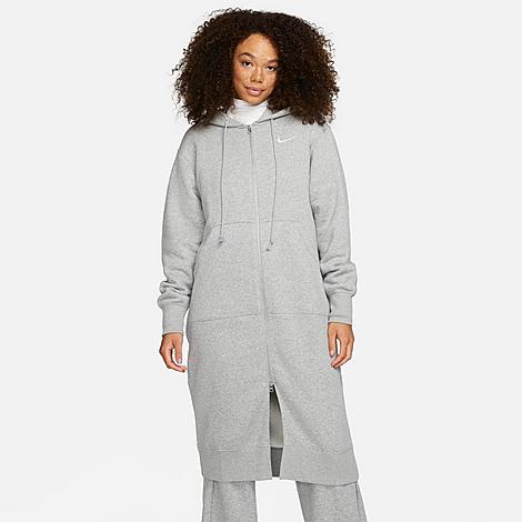 Nike Women's Sportswear Style Phoenix Long Fleece Full-zip Hoodie In Dark Grey Heather/sail