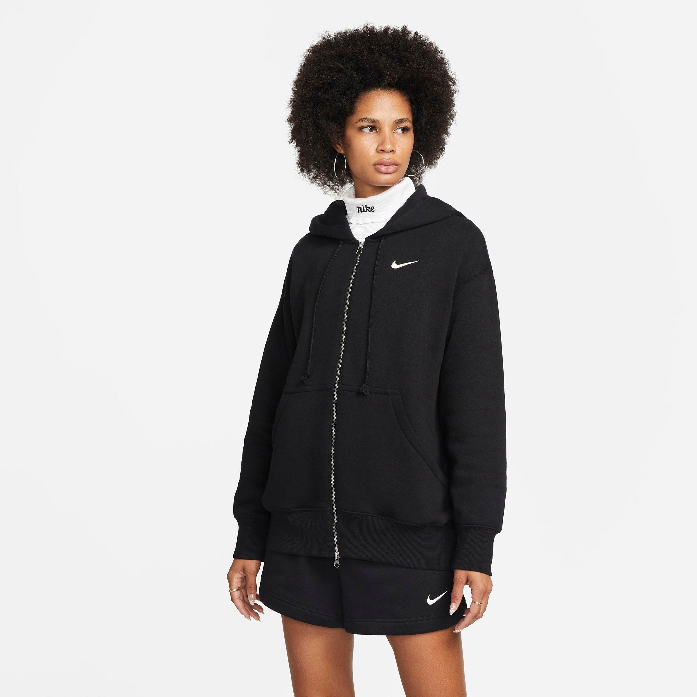 Nike Women's Sportswear Phoenix Fleece Oversized Full-Zip Hoodie in Black/Black Size 2XL Cotton/Polyester/Fleece