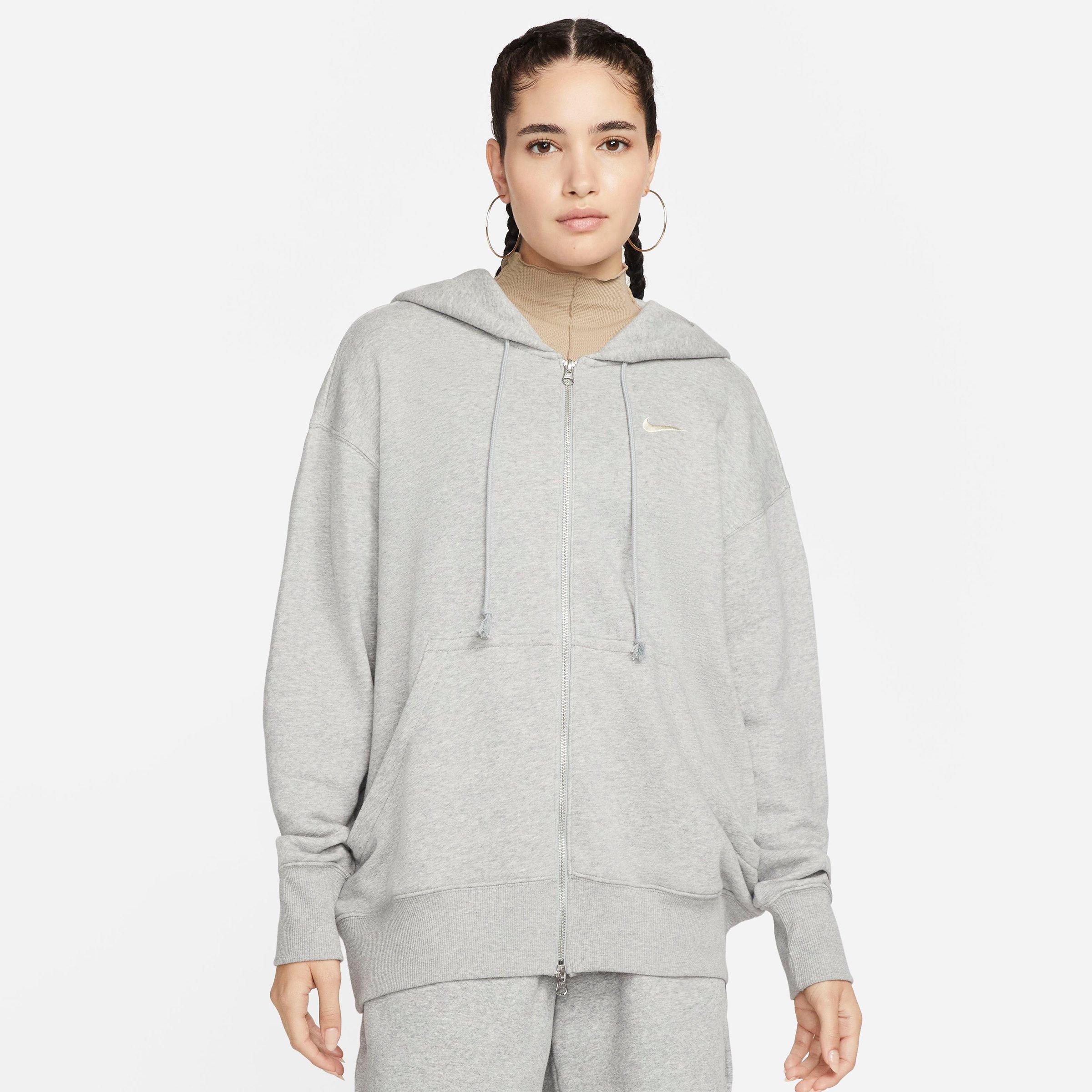 Nike Women's Sportswear Phoenix Fleece Oversized Full-Zip Hoodie in Grey/Dark Grey Heather Size XS Cotton/Polyester/Fleece