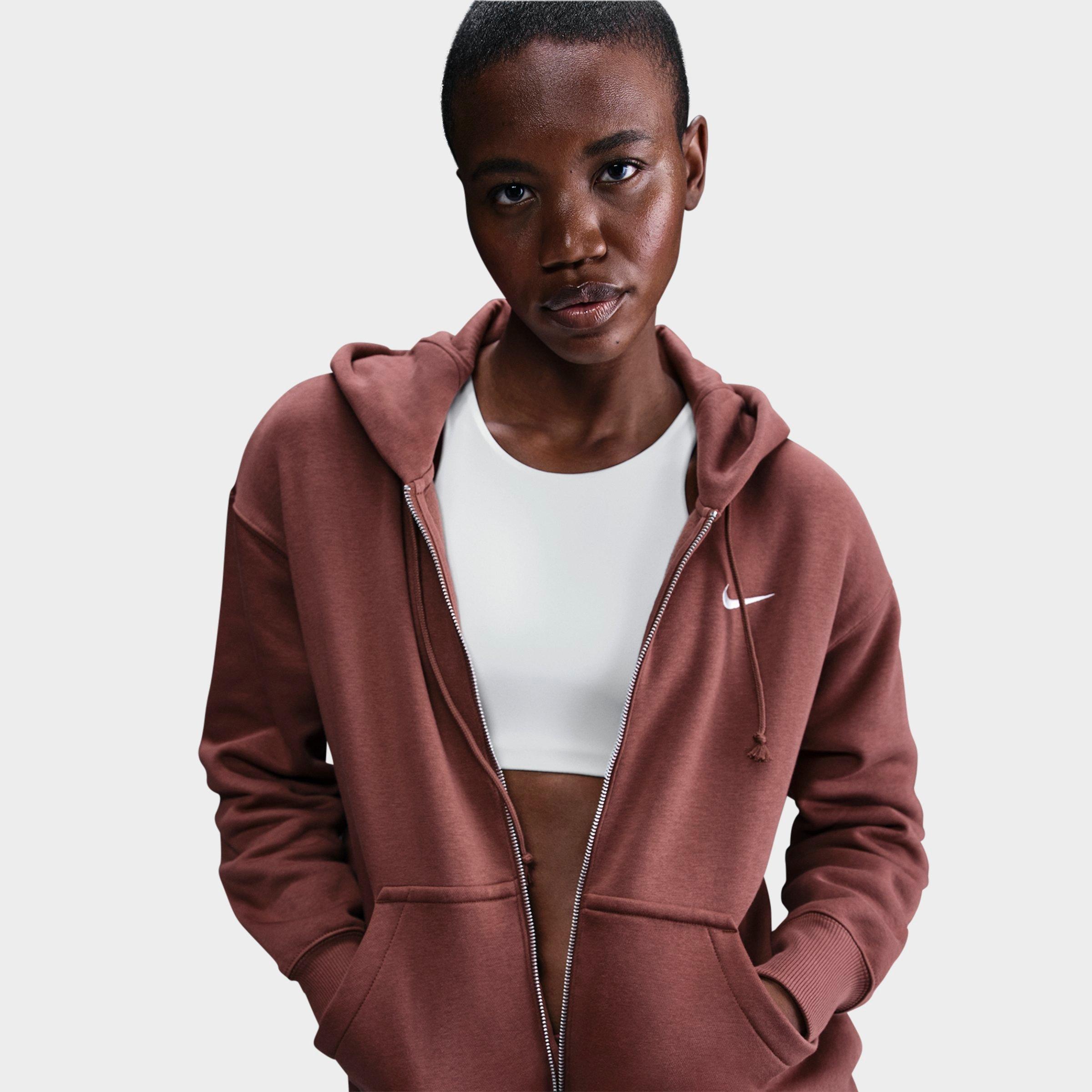 Nike Women's Sportswear Phoenix Fleece Oversized Full-Zip Hoodie in Red Sepia/Sail Size: 2XL