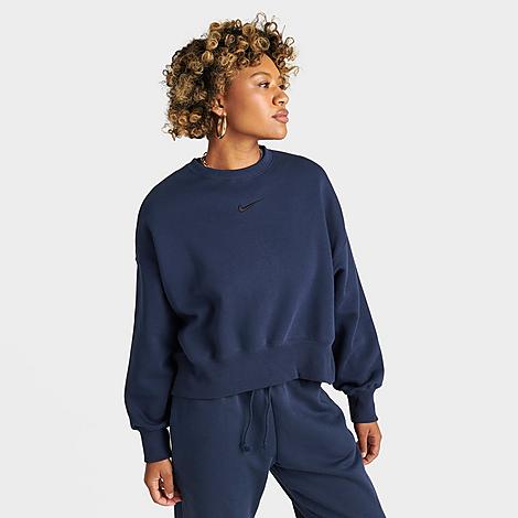 Nike Women's Sportswear Phoenix Fleece Oversized Crewneck Sweatshirt In Midnight Navy/black