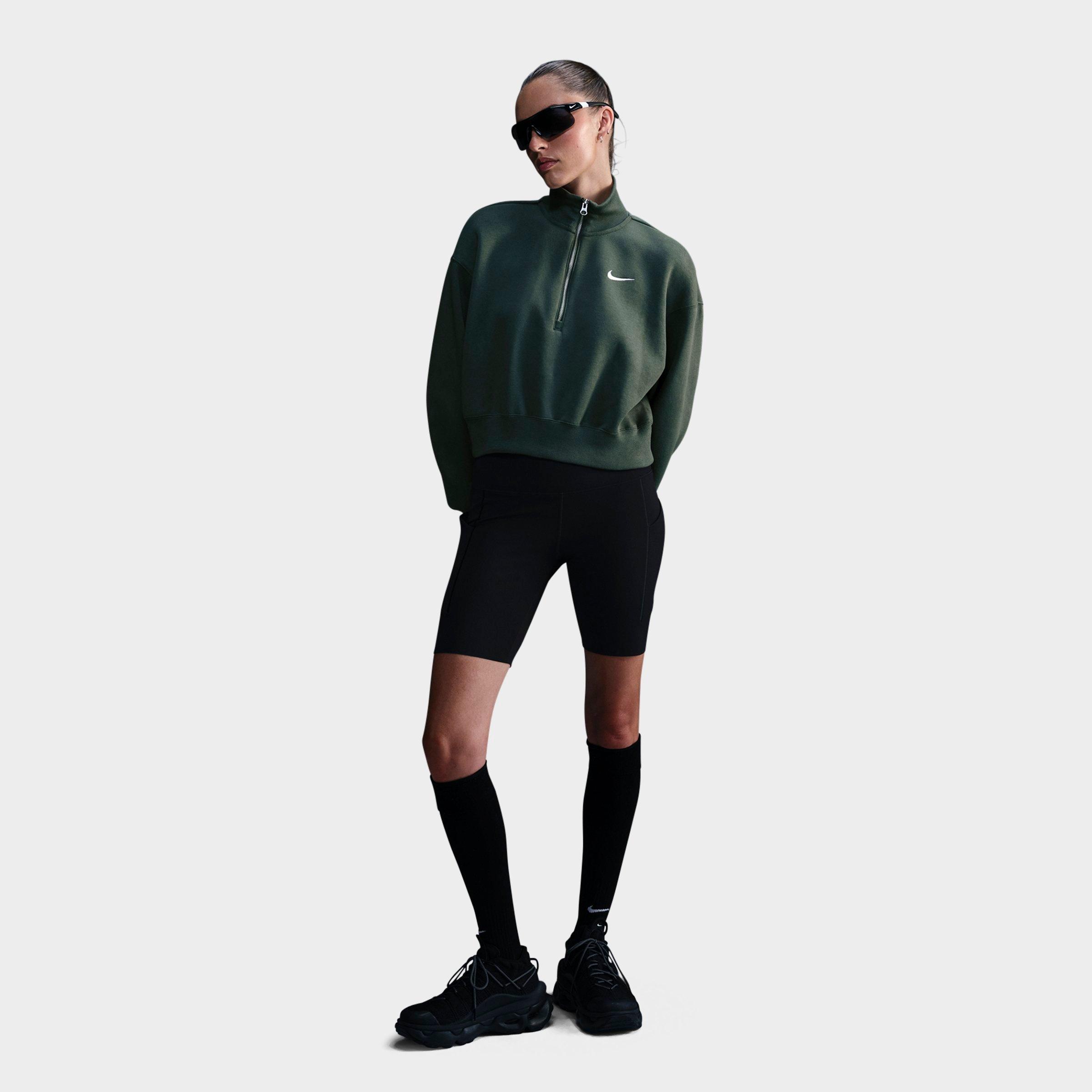 Nike Women's Sportswear Phoenix Fleece Oversized Half-Zip Crop Sweatshirt in Vintage Green/Sail Size: 2XL