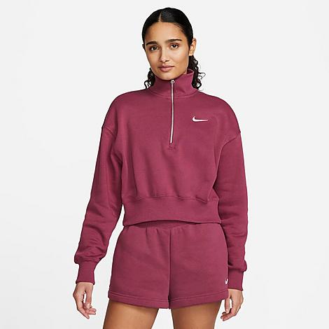 Nike Women's Sportswear Phoenix Fleece Oversized Half-zip Crop Sweatshirt In Rosewood/sail