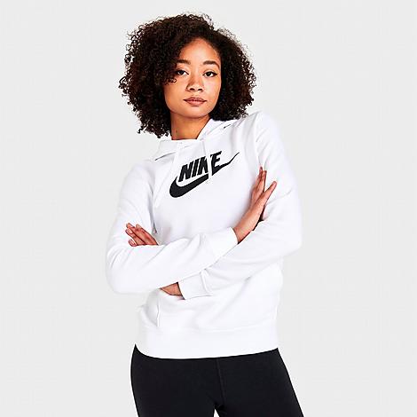 Nike Women's Sportswear Logo Club Fleece Pullover Hoodie In White/black