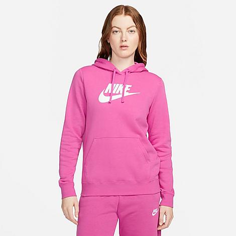 Nike Women's Sportswear Logo Club Fleece Pullover Hoodie In Active Fuchsia/white