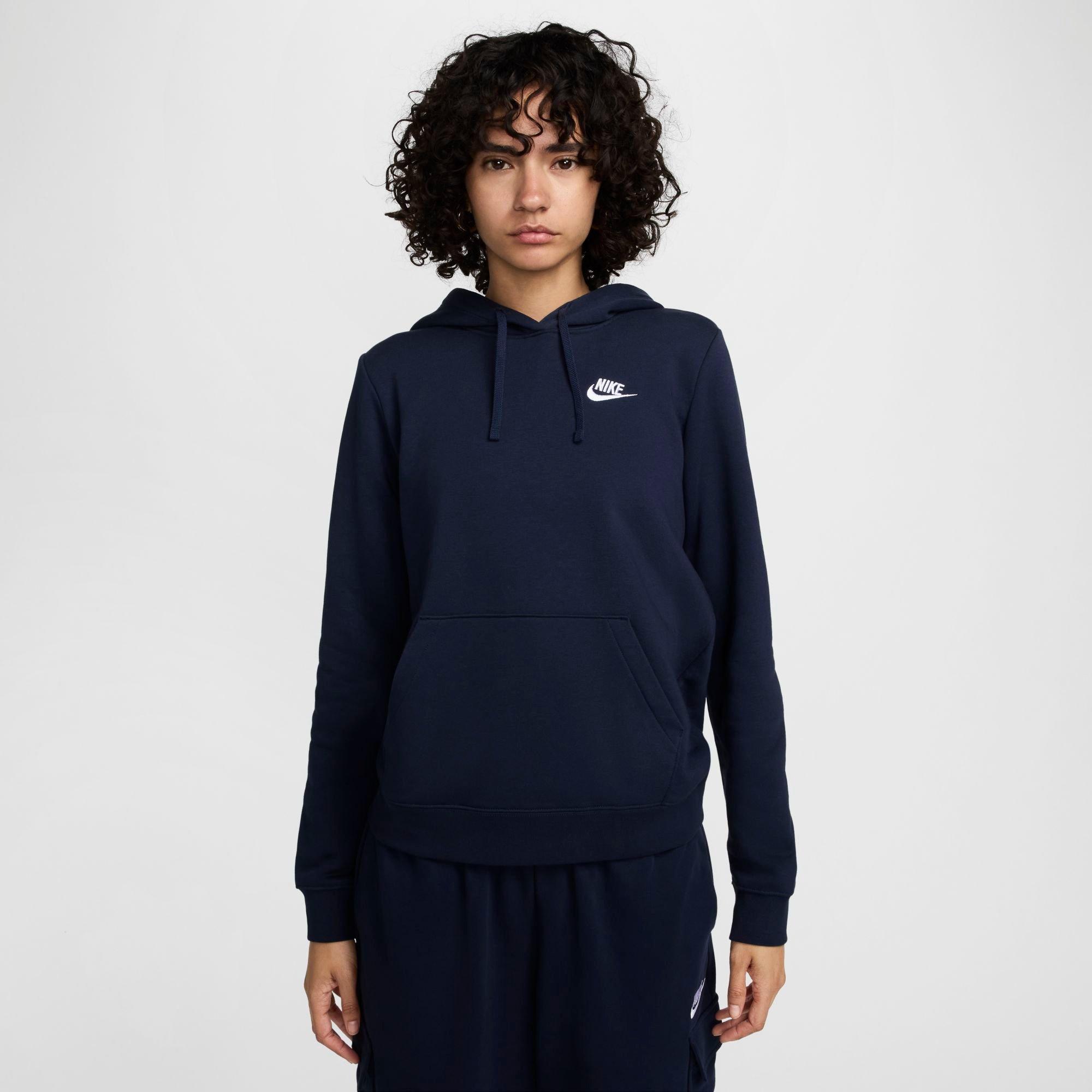 Nike Women's Sportswear Club Fleece Pullover Hoodie in Obsidian/White Size: 2XL