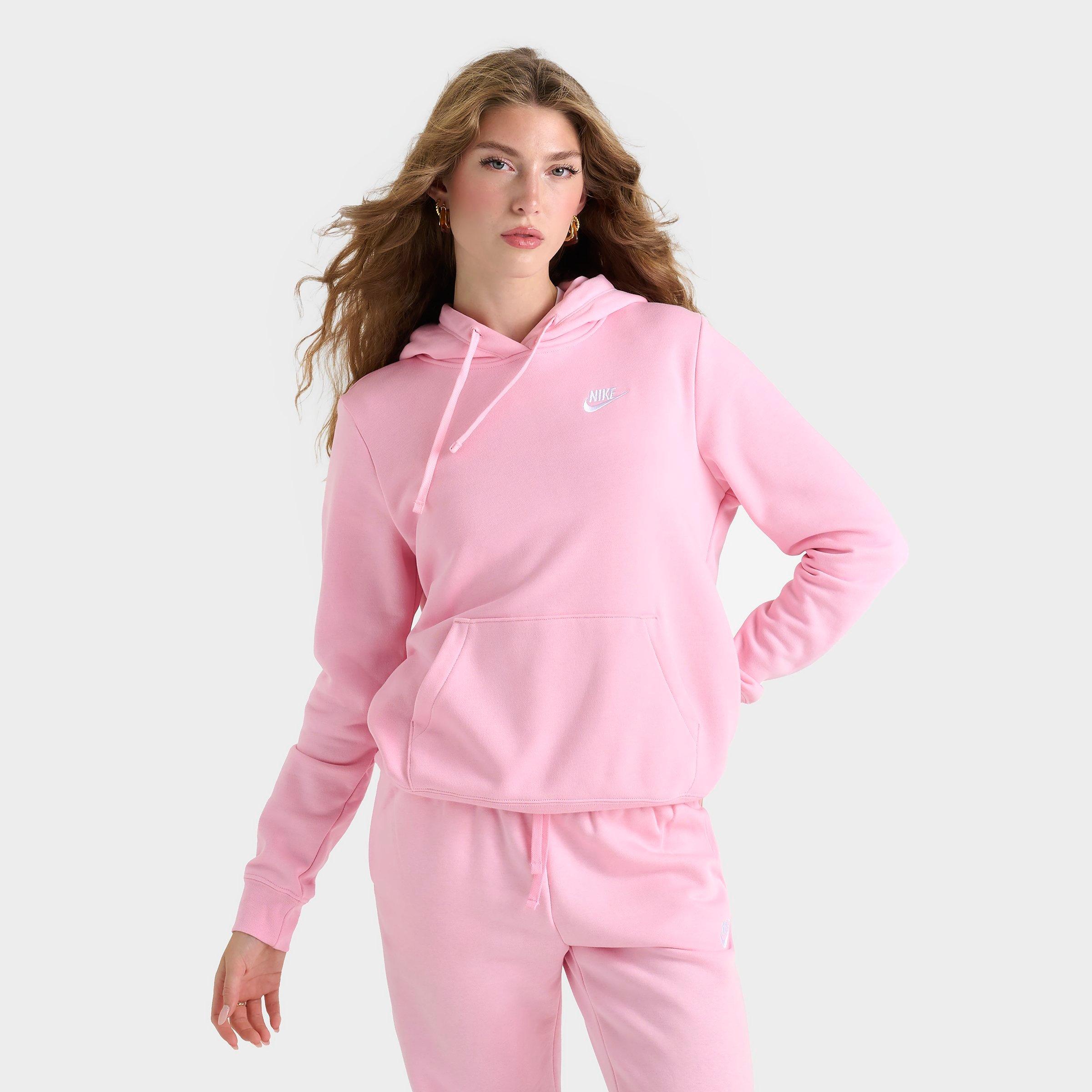 Nike Women's Sportswear Club Fleece Pullover Hoodie in Medium Soft Pink/White Size: XS