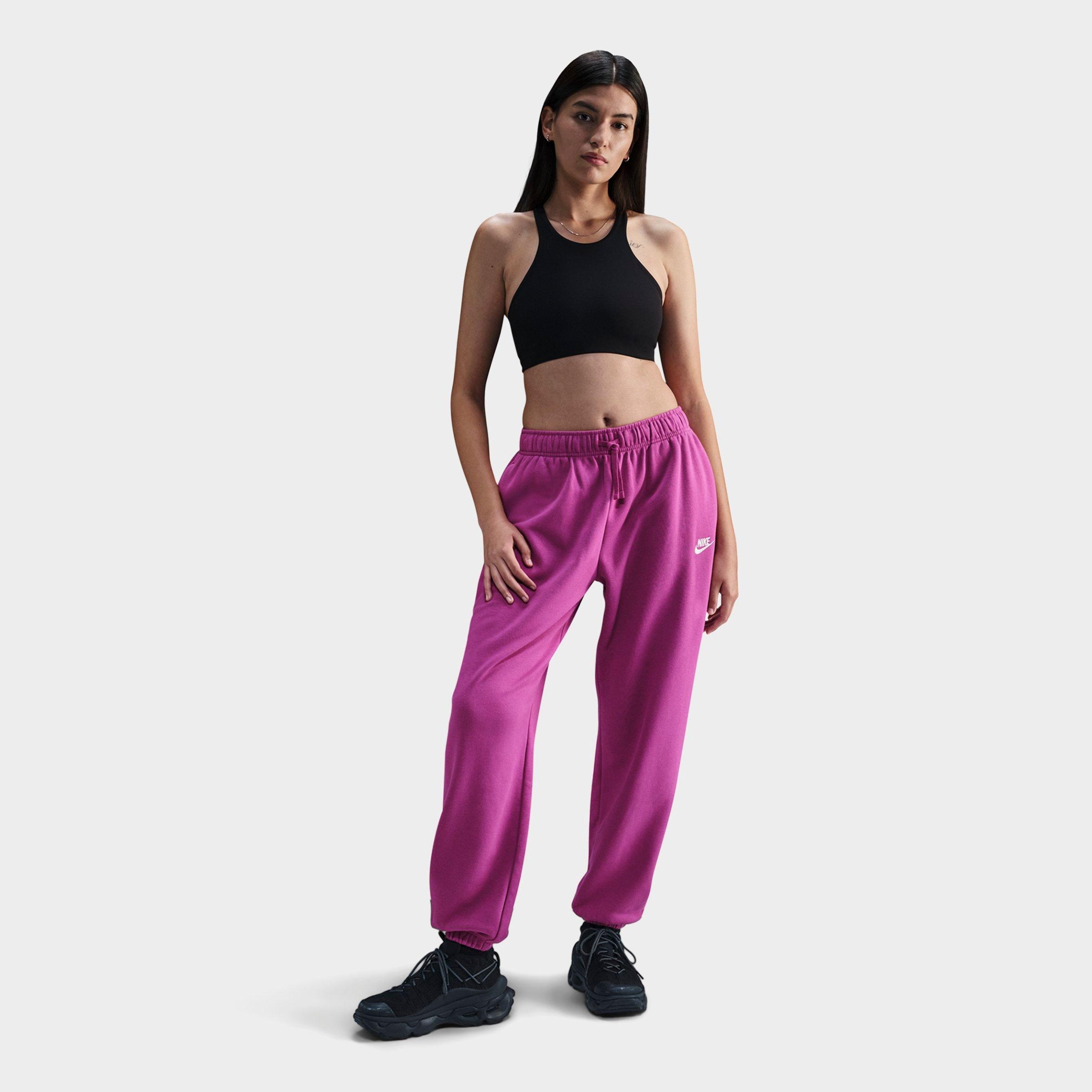 Nike Women's Sportswear Club Fleece Mid-Rise Oversized Sweatpants in Hot Fuchsia/White Size: XS