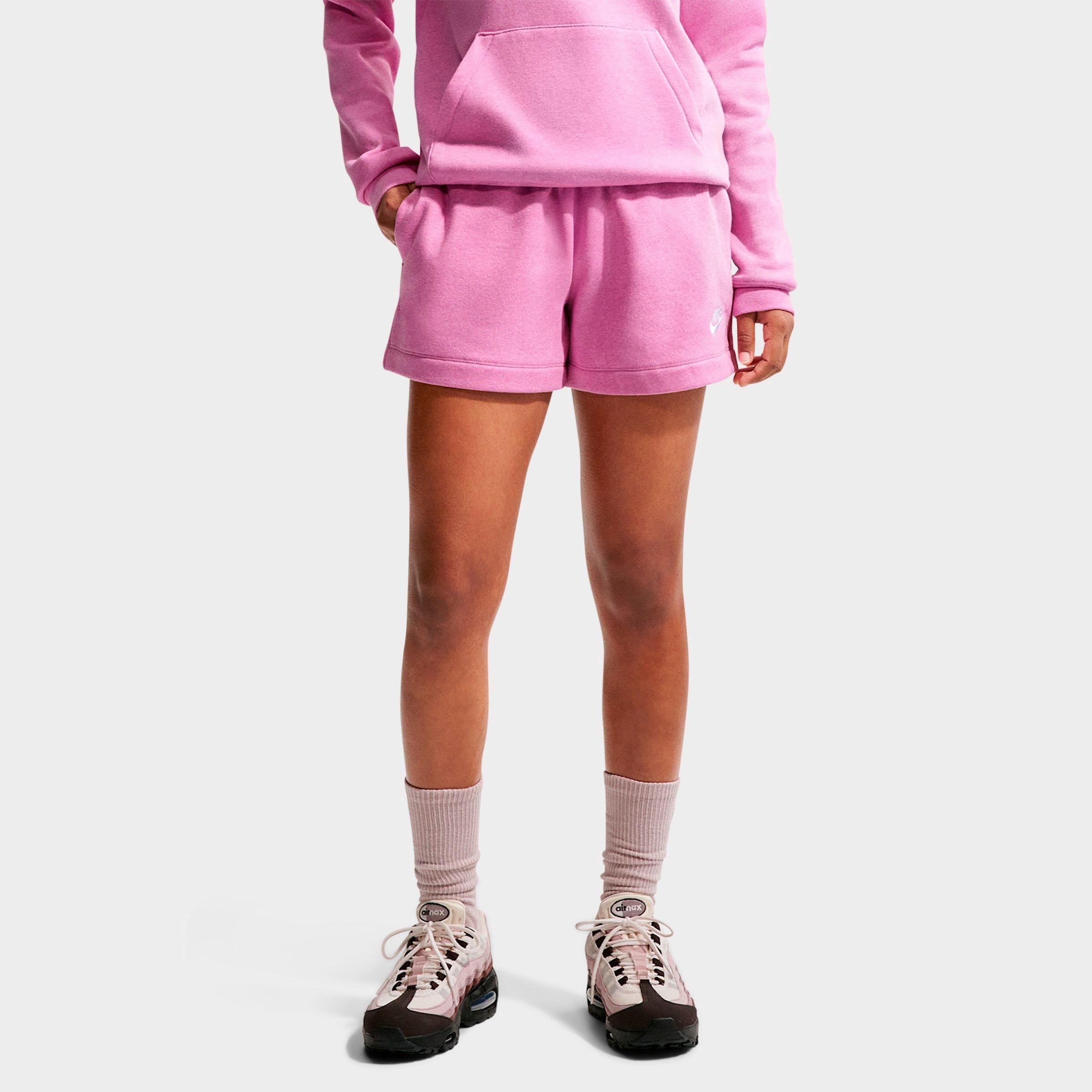 Nike Women's Sportswear Club Fleece Mid-Rise Shorts in Light Magenta/Heather/White Size: Medium