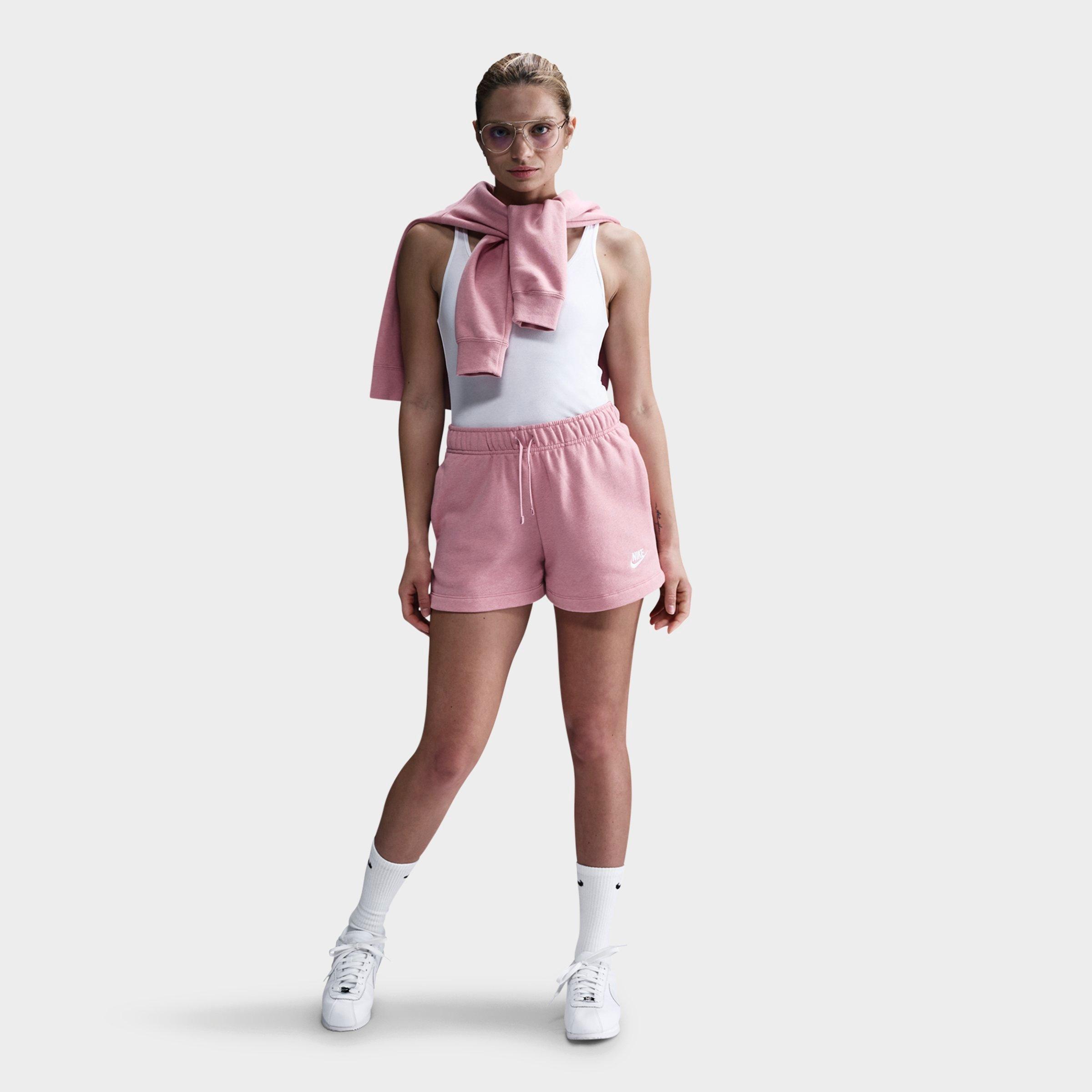 Nike Women's Sportswear Club Fleece Mid-rise Shorts In Elemental Pink/heather/white
