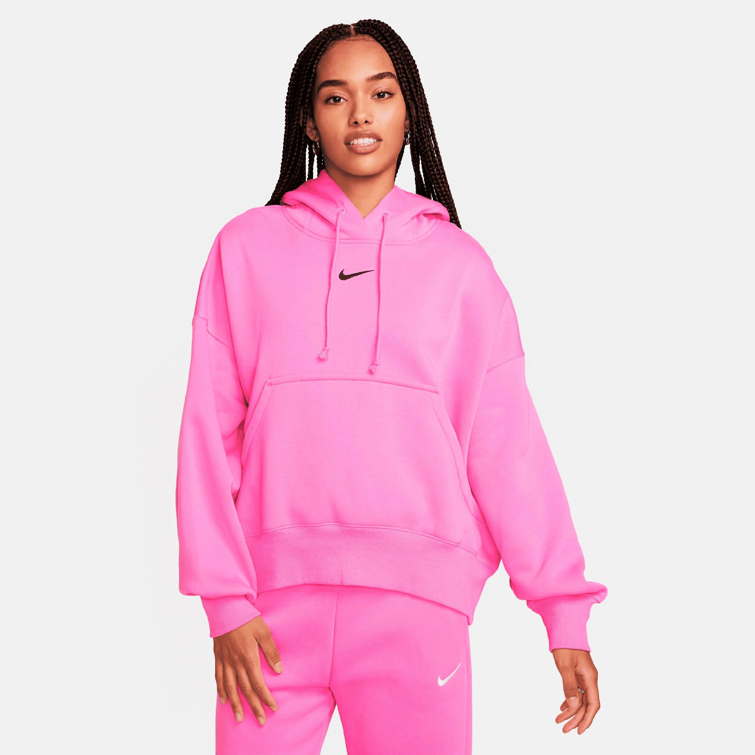 Nike Women's Sportswear Phoenix Fleece Over-Oversized Pullover Hoodie in Playful Pink/Black Size: XS