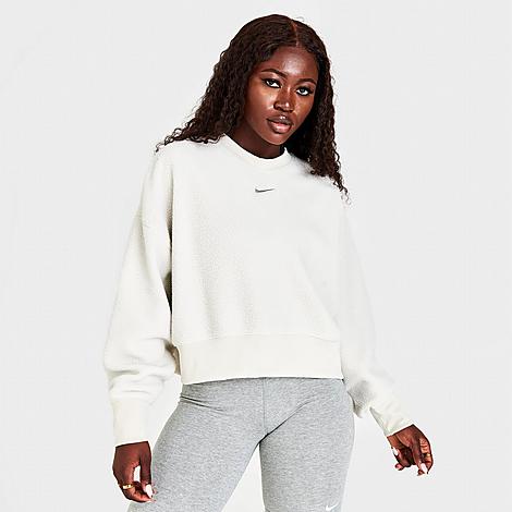 Nike Women's Sportswear Plush Cropped Crewneck Sweatshirt In Light Bone/light Iron Ore