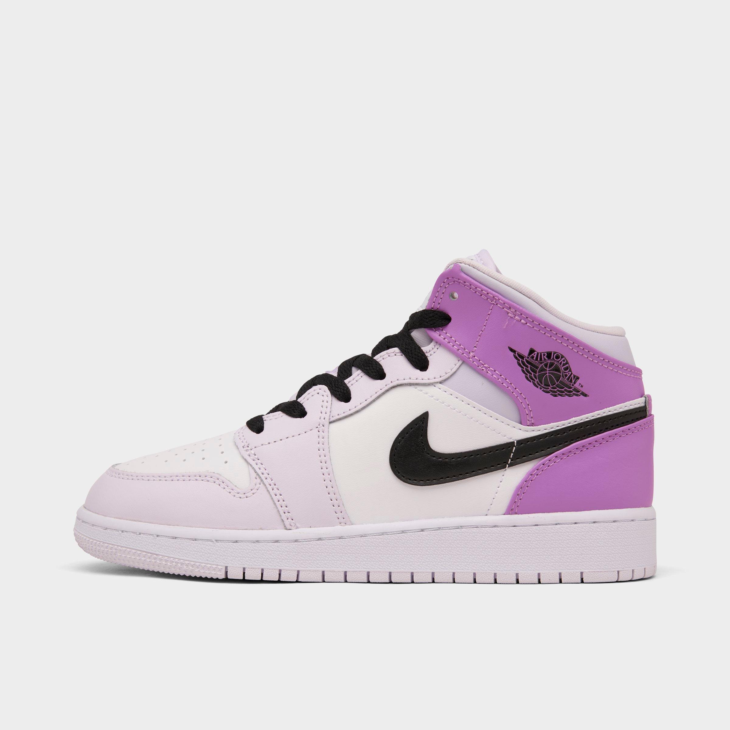 Nike Big Kids' Air Jordan Retro 1 Mid Casual Shoes In Barely Grape/black/white/rush Fuchsia