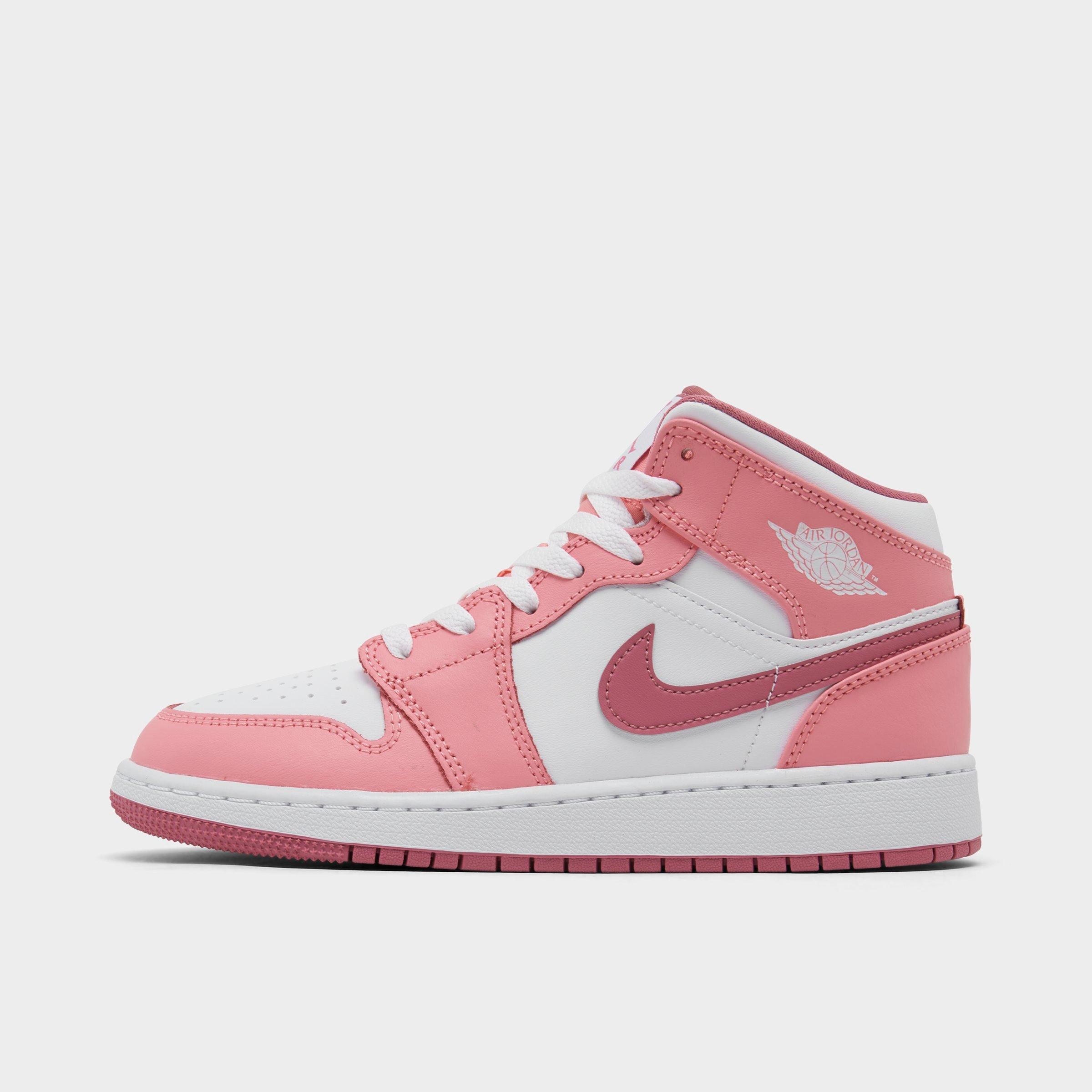 Nike Big Kids' Air Jordan Retro 1 Mid Casual Shoes In Coral Chalk/desert Berry/white