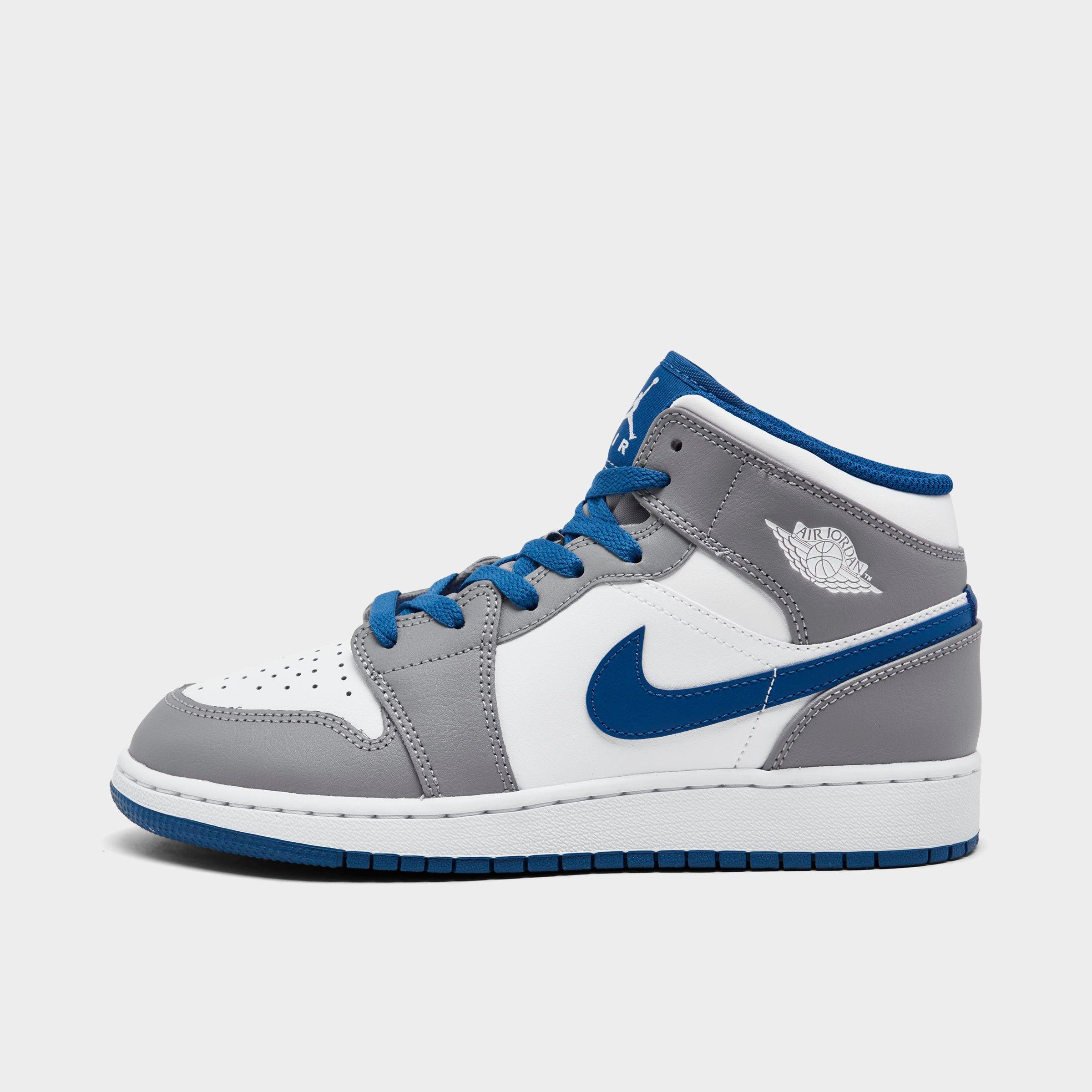 Nike Big Kids' Air Jordan Retro 1 Mid Casual Shoes In Cement Grey/white/true Blue