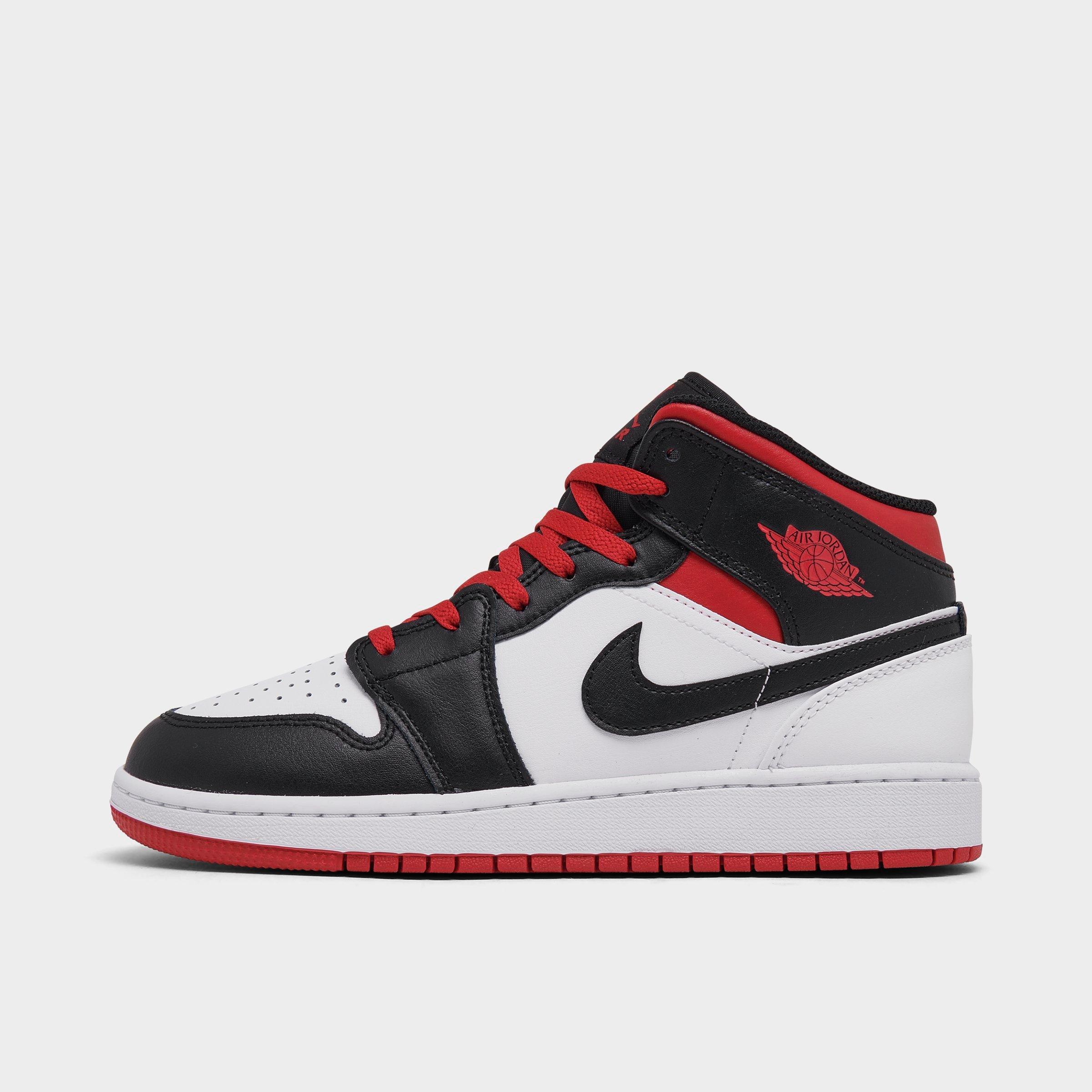Nike Big Kids' Air Jordan Retro 1 Mid Casual Shoes In White/gym Red/black