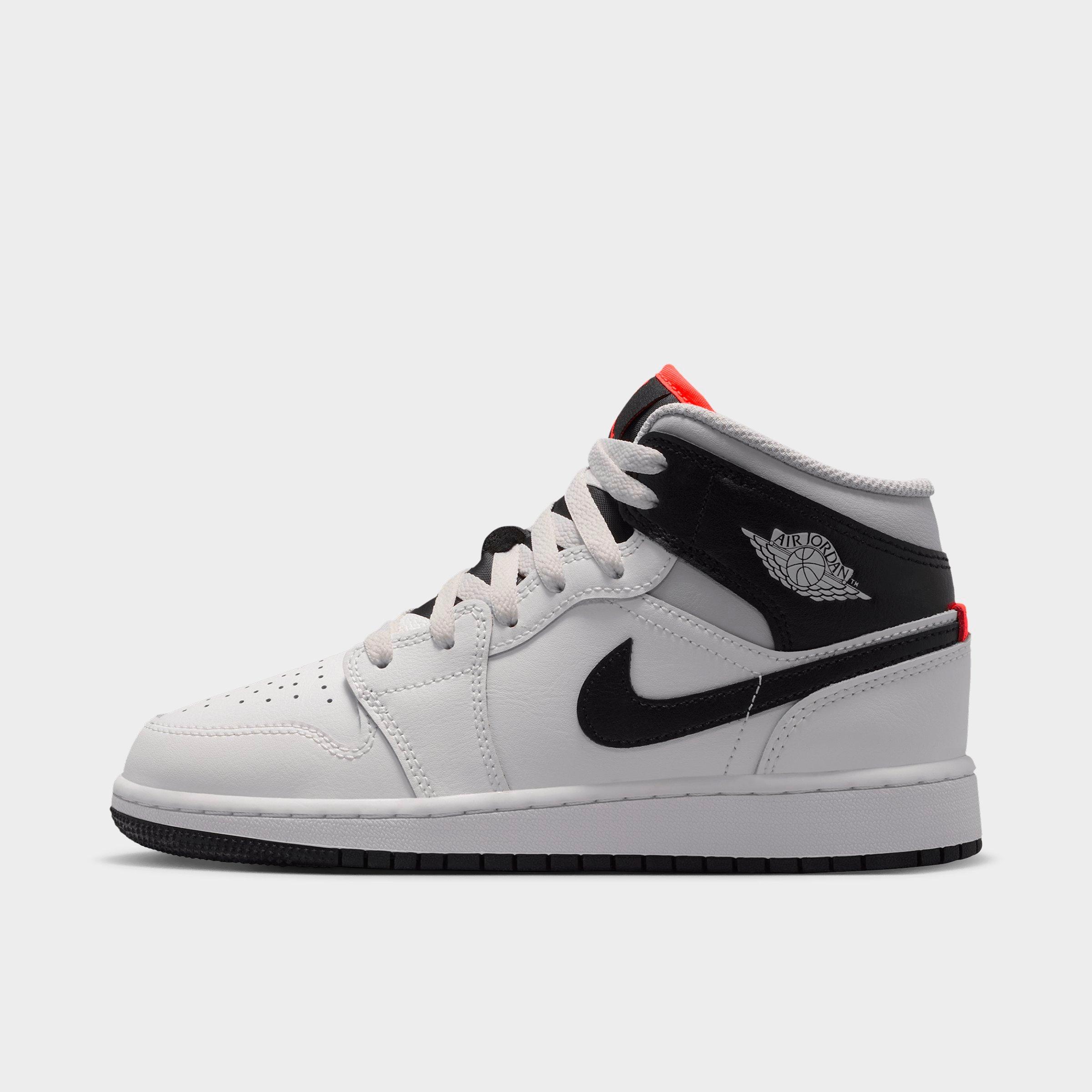 Jordan Big Kids Air Retro 1 Mid Casual Shoes in Summit White/Infrared 23/Neutral Grey Size: 3.5