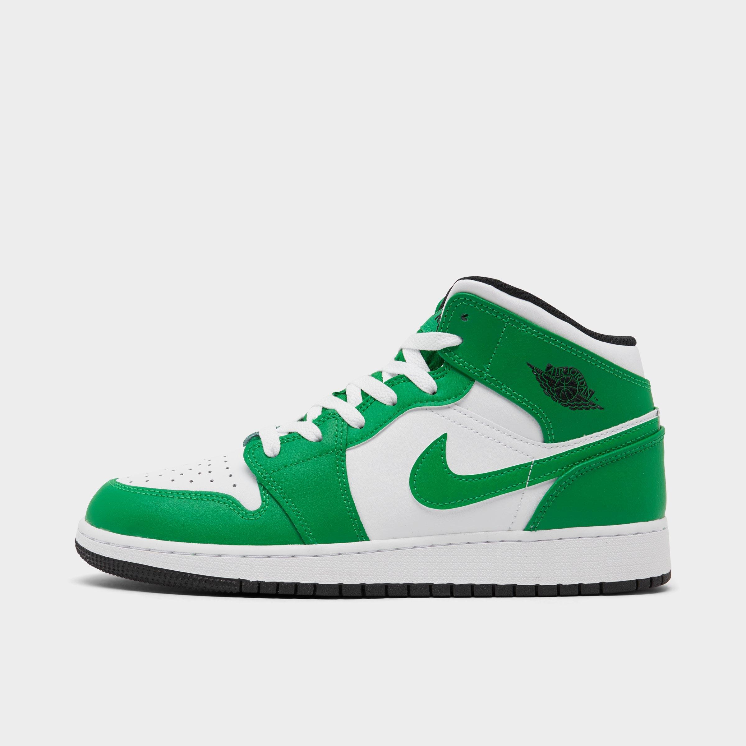 Nike Big Kids' Air Jordan Retro 1 Mid Casual Shoes In Lucky Green/black/white