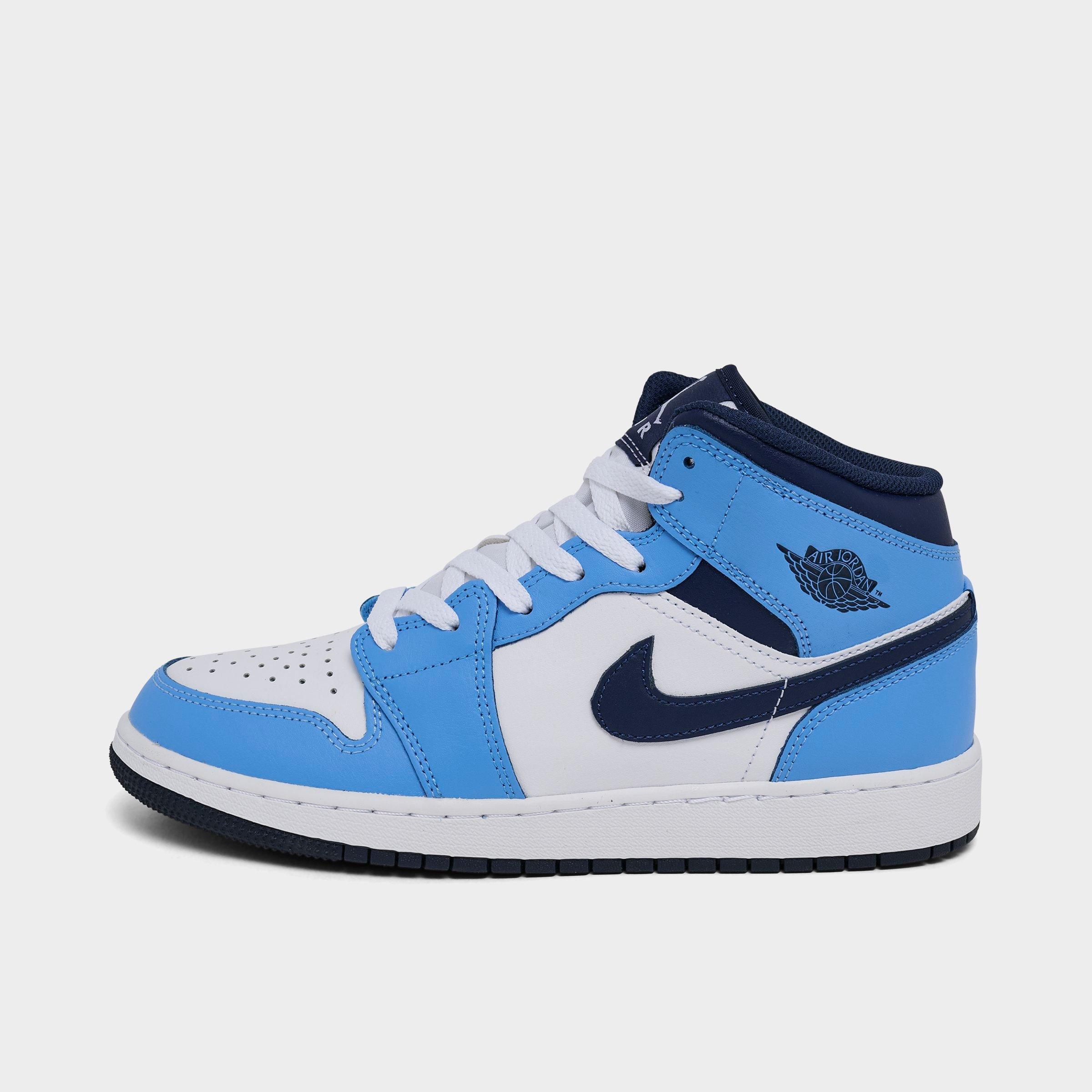 Jordan Big Kids Air Retro 1 Mid Casual Shoes in University Blue/Midnight Navy/White Size: 3.5