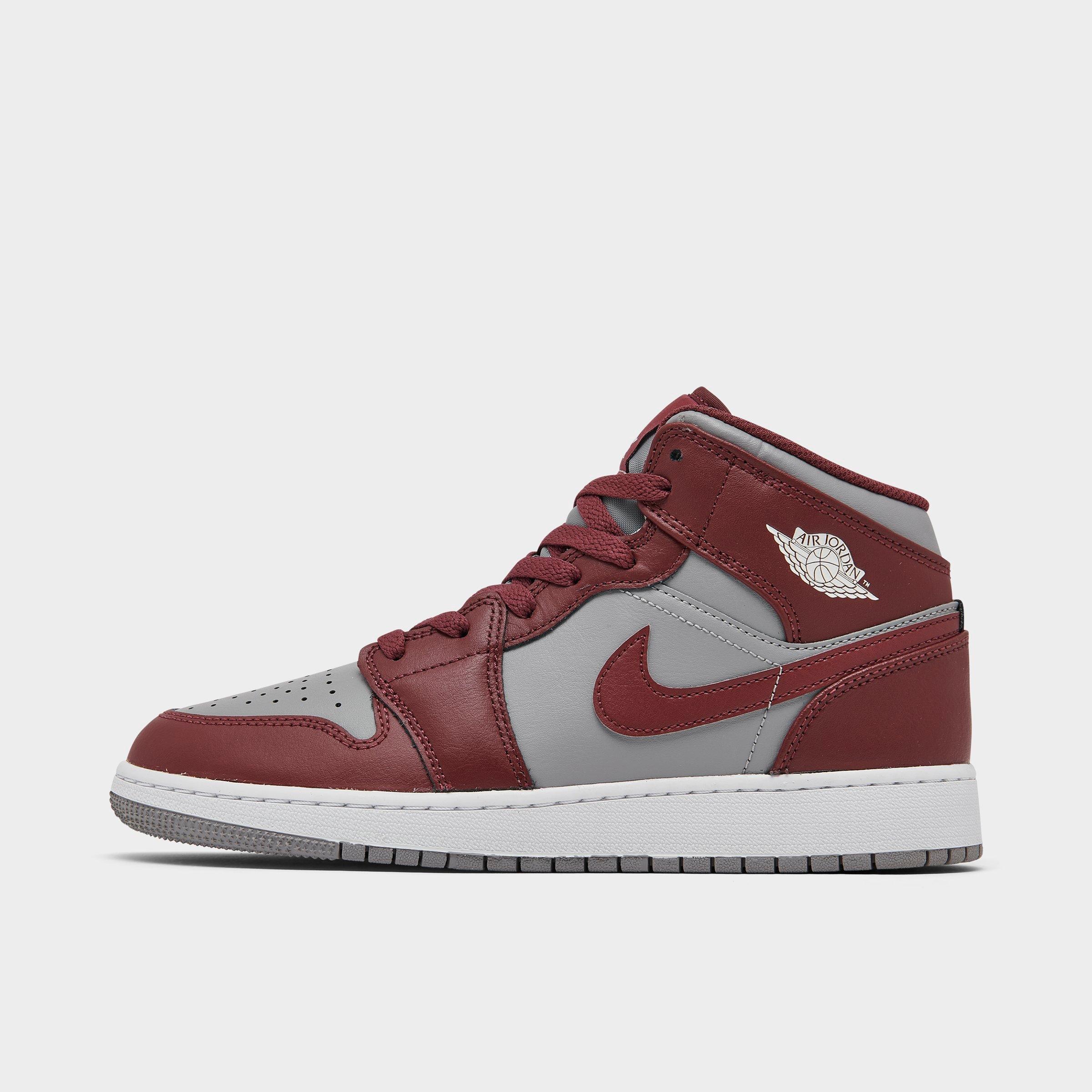 Nike Big Kids' Air Jordan Retro 1 Mid Casual Shoes In Cherrywood Red/cement Grey/white
