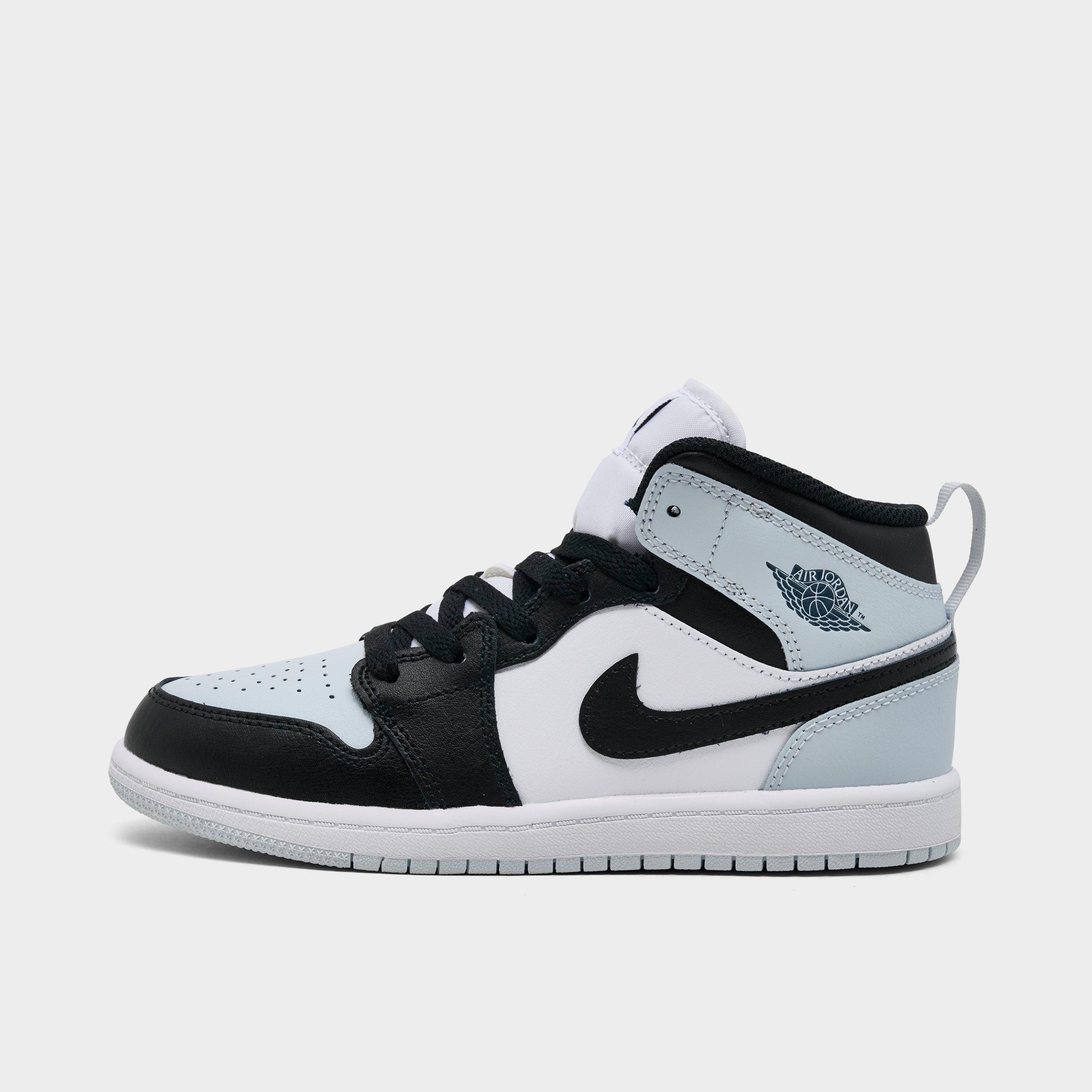 Jordan Little Kids Air Retro 1 Mid Casual Shoes in Black/Aura/Squadron Blue Size: 1.0