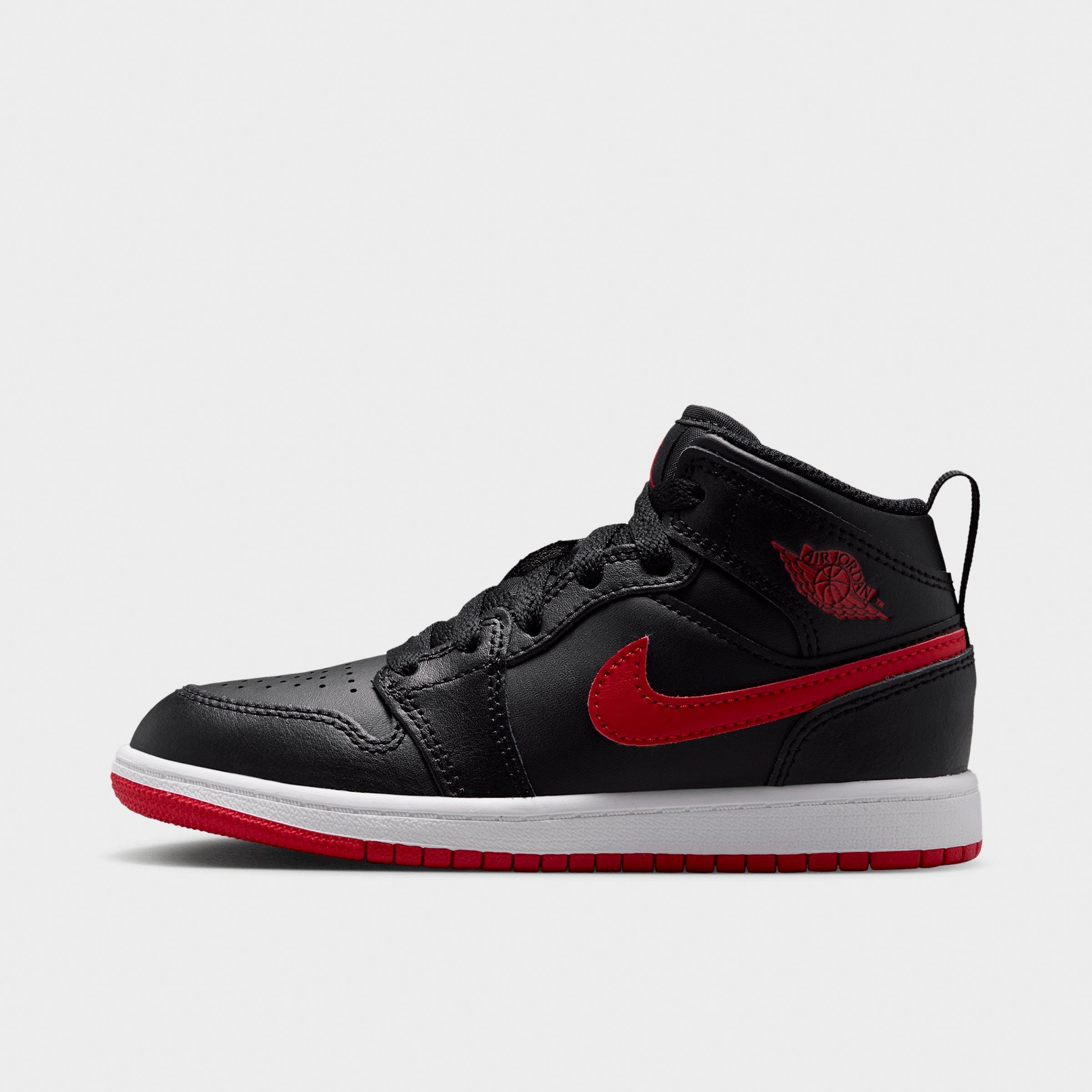 Jordan Little Kids Air Retro 1 Mid Casual Shoes in Black/White/University Red Size: 13.5