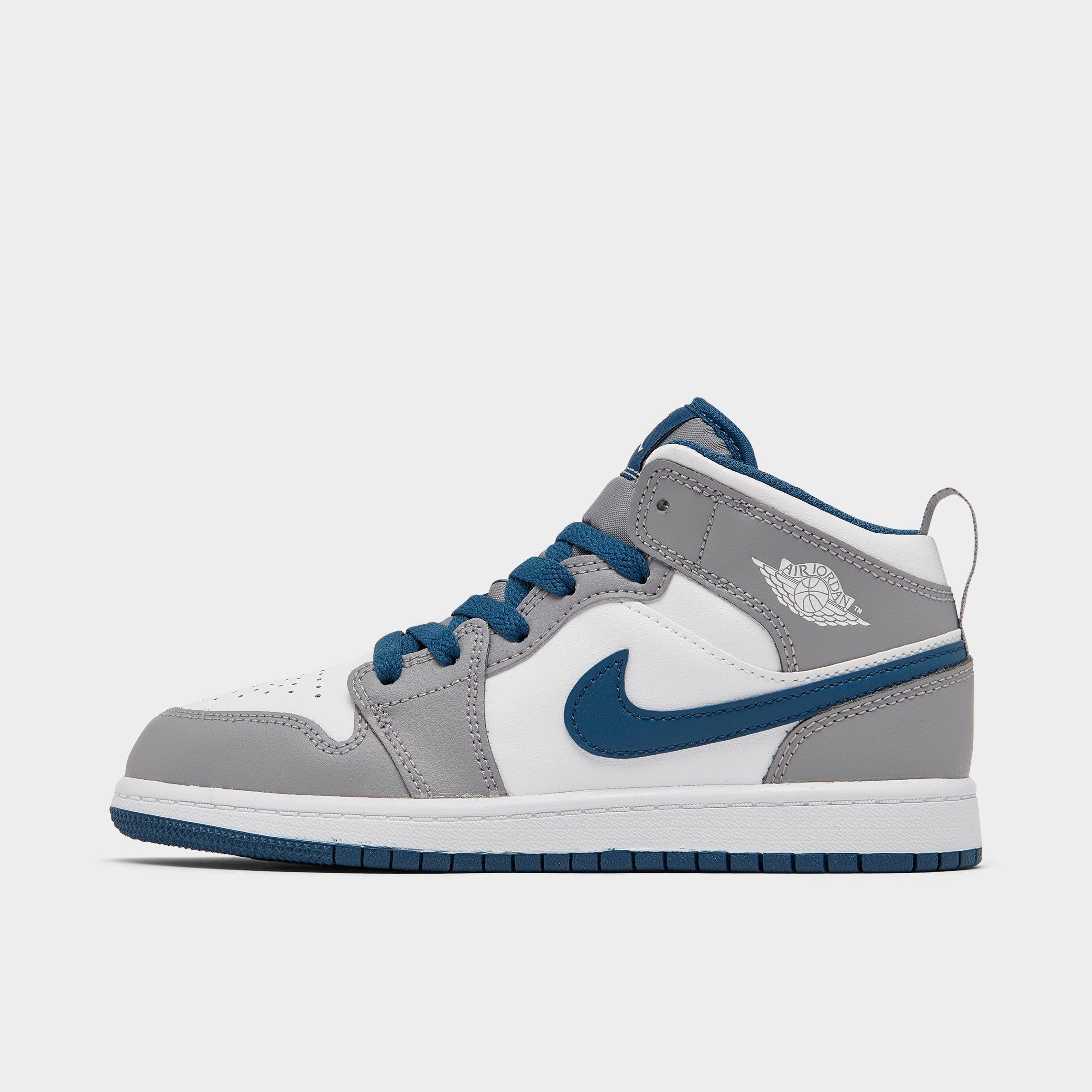 Nike Little Kids' Air Jordan Retro 1 Mid Casual Shoes In Cement Grey/white/true Blue