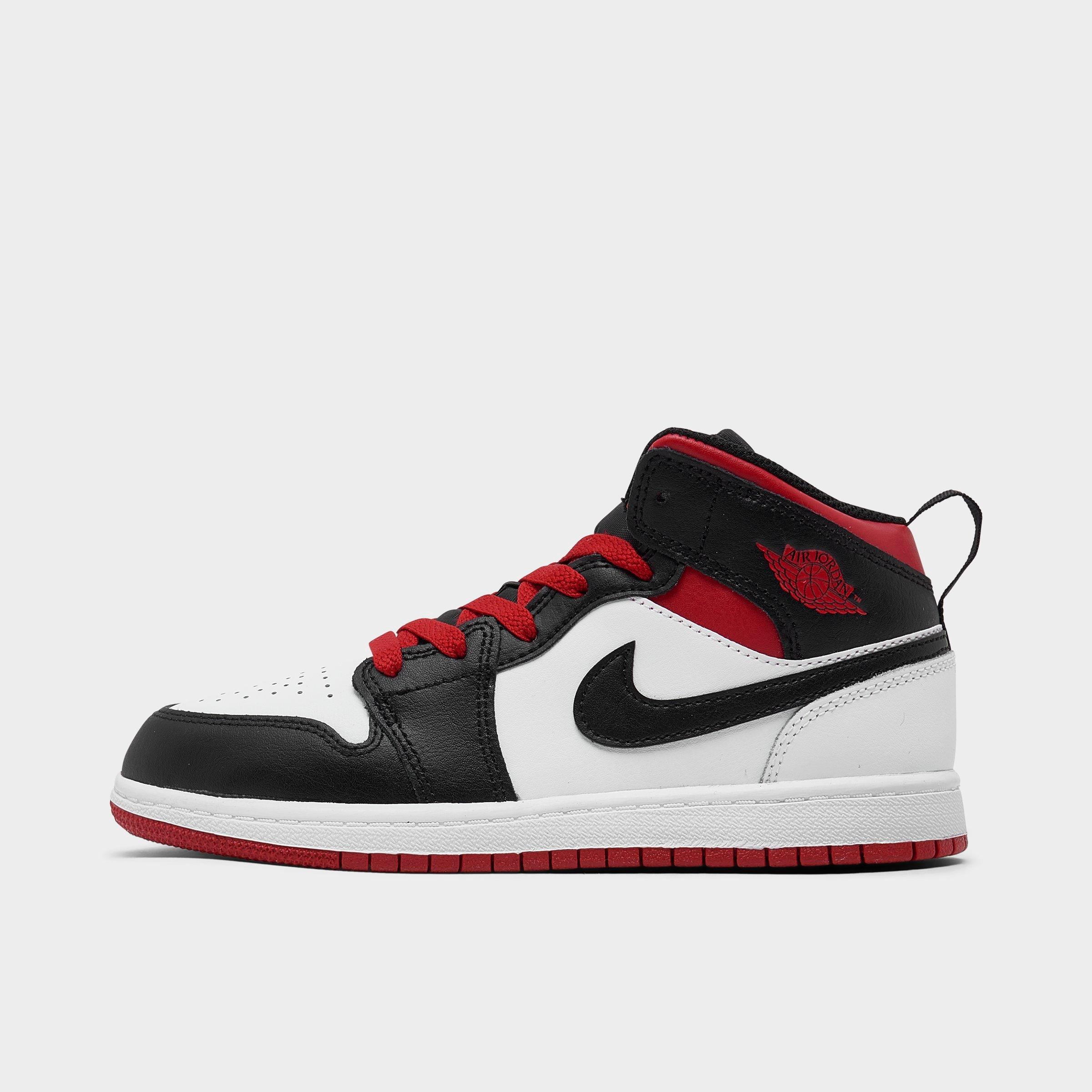 Nike Little Kids' Air Jordan Retro 1 Mid Casual Shoes In White/black/gym Red