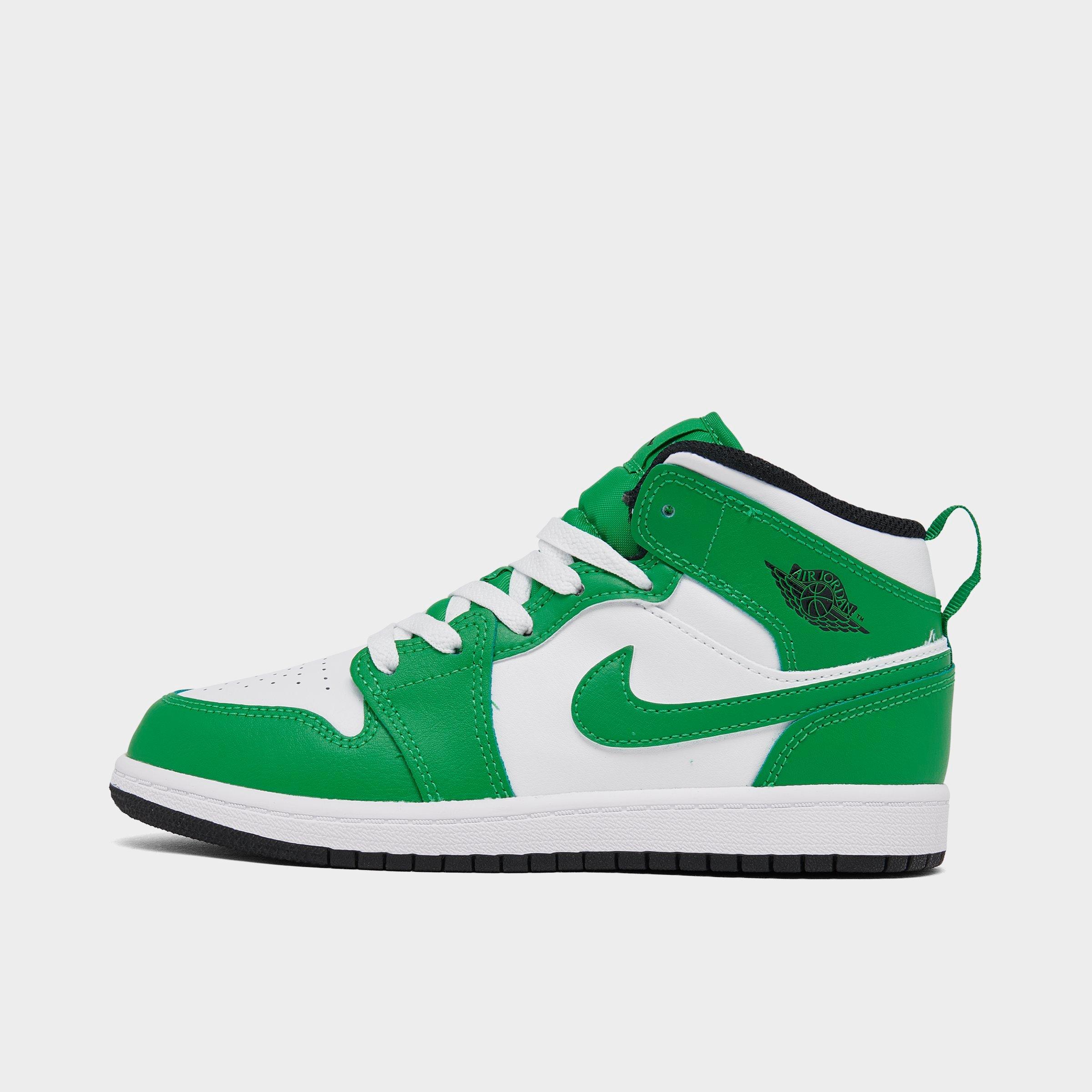 Nike Little Kids' Air Jordan Retro 1 Mid Casual Shoes In Lucky Green/black/white