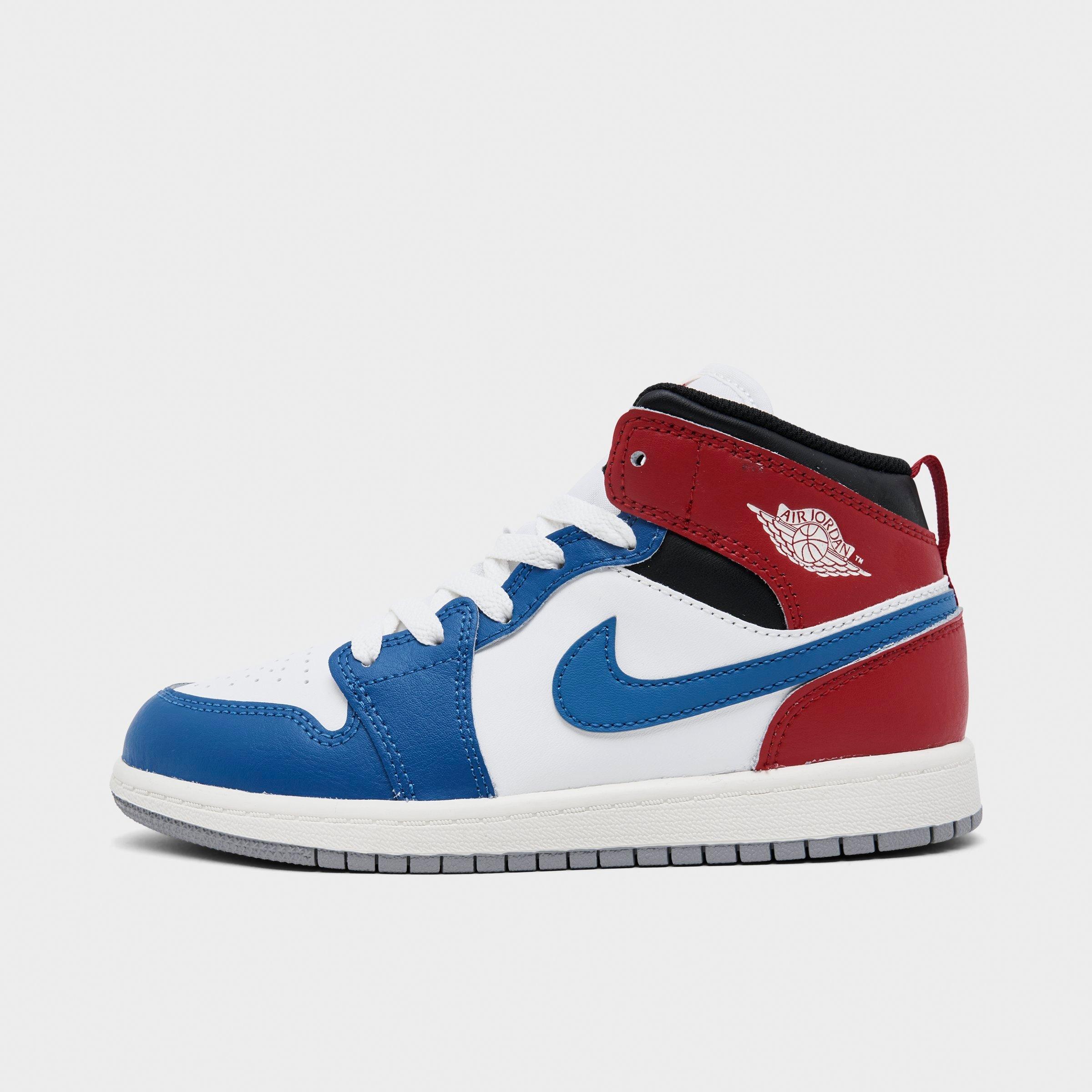 Jordan Little Kids Air Retro 1 Mid Casual Shoes in True Blue/Varsity Red/Black Size: 1.0