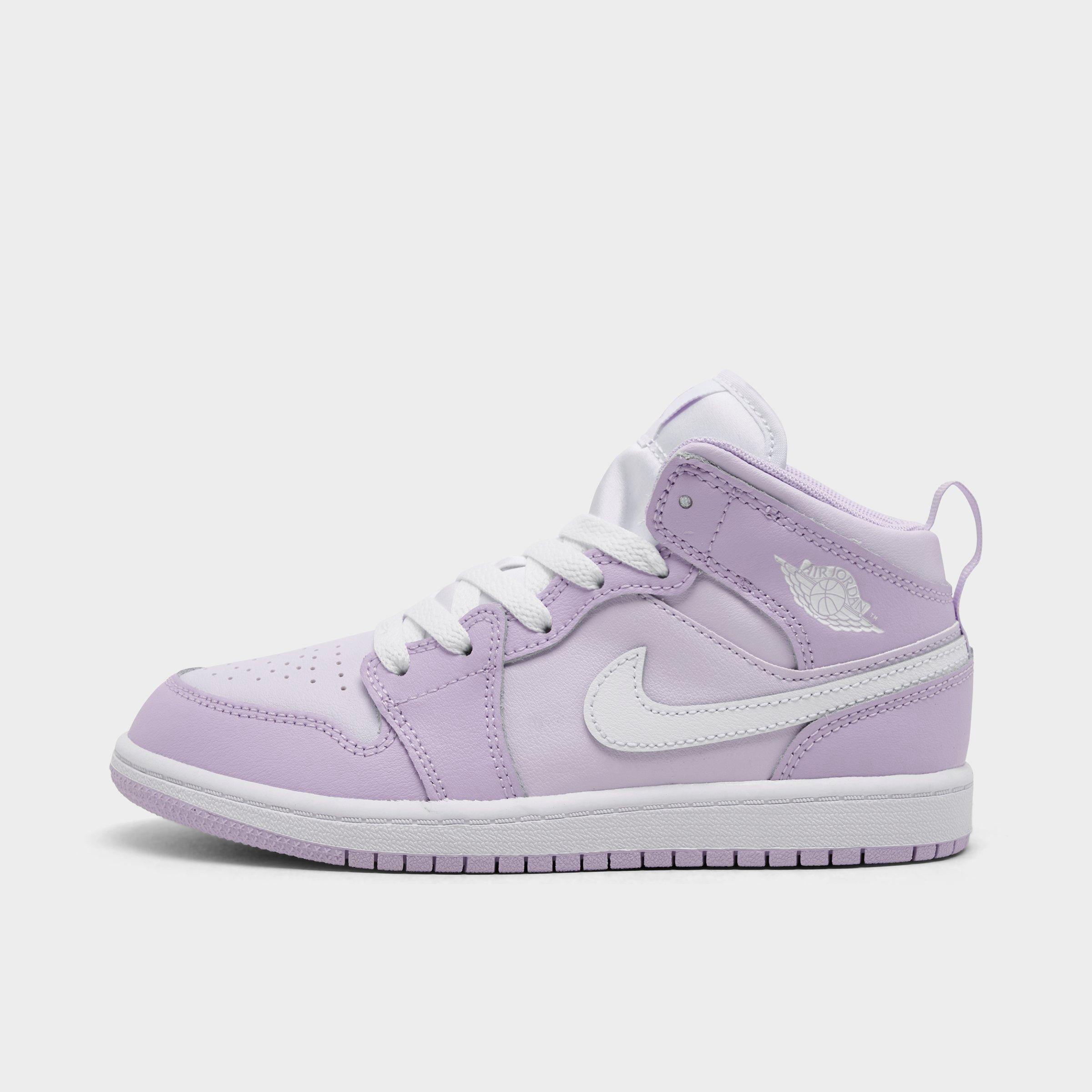 Jordan Little Kids Air Retro 1 Mid Casual Shoes in Violet Mist/Barely Grape/White Size: 1.0