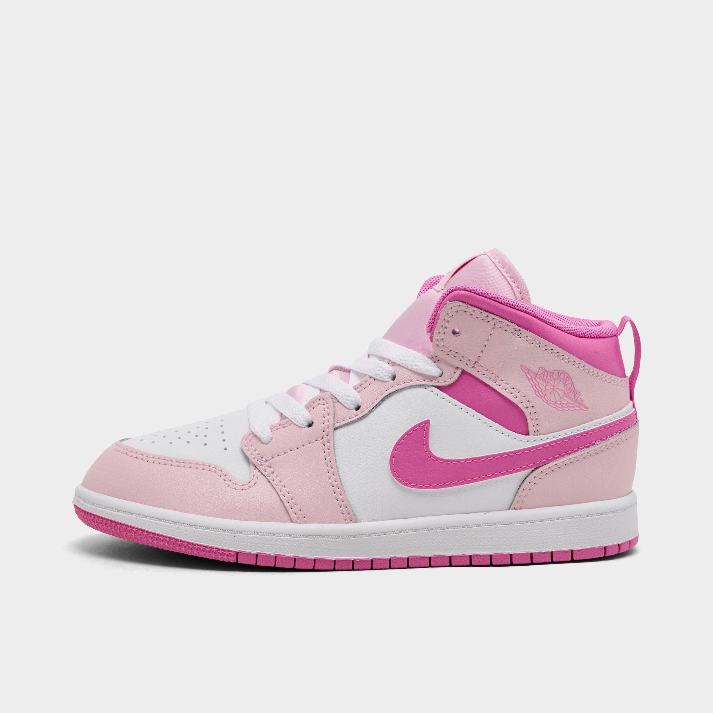 Jordan Little Kids Air Retro 1 Mid Casual Shoes in Pink Foam/China Rose/White Size: 2.0