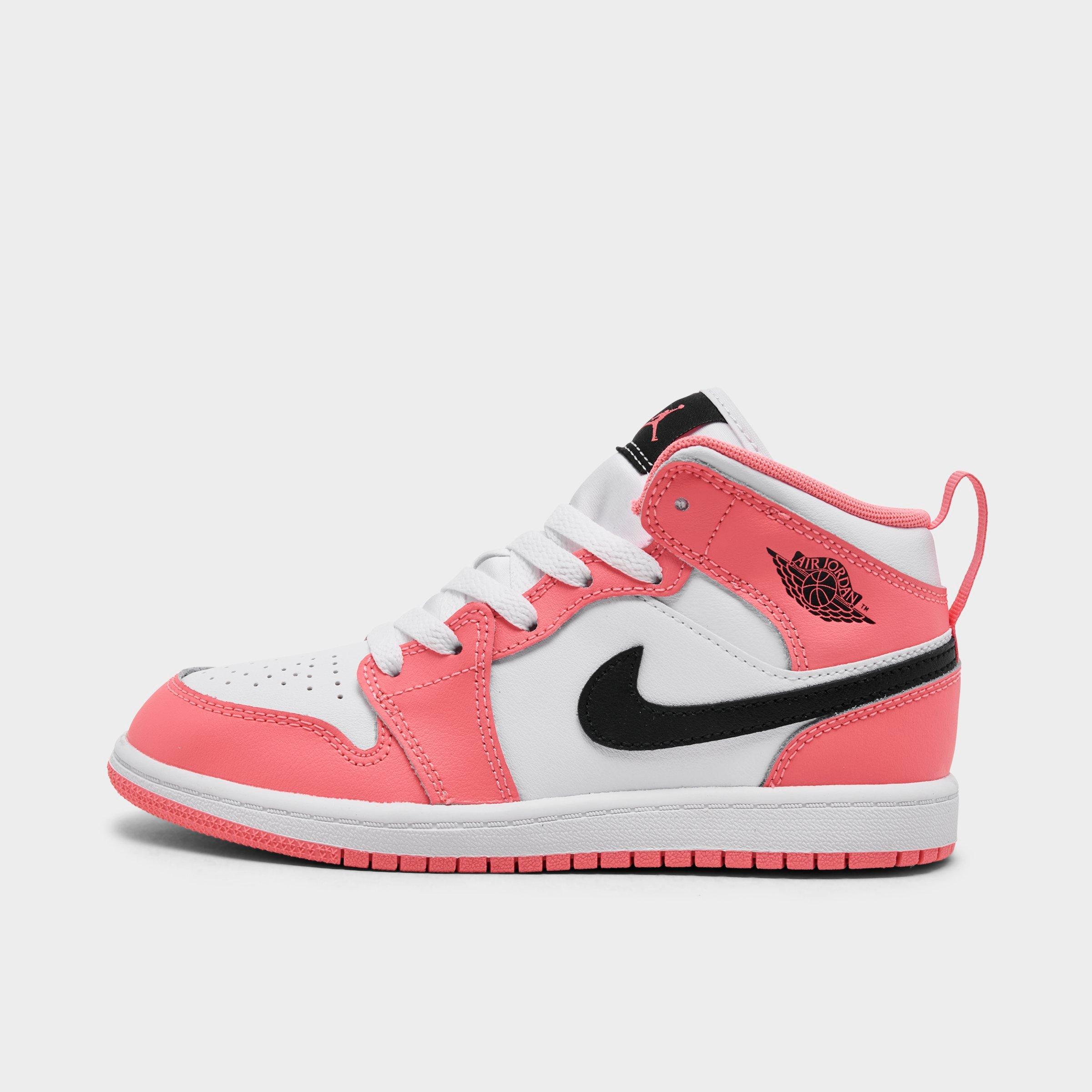 Jordan Little Kids Air Retro 1 Mid Casual Shoes in Pink Gaze/White/Black Size: 1.0