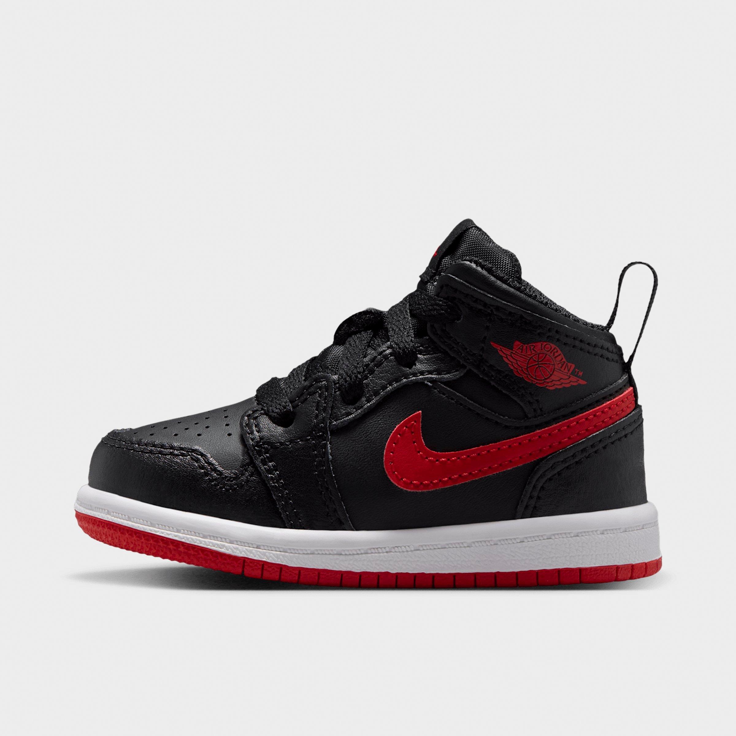 Jordan Kids Toddler Air Retro 1 Mid Casual Shoes in Black/White/University Red Size: 10.0