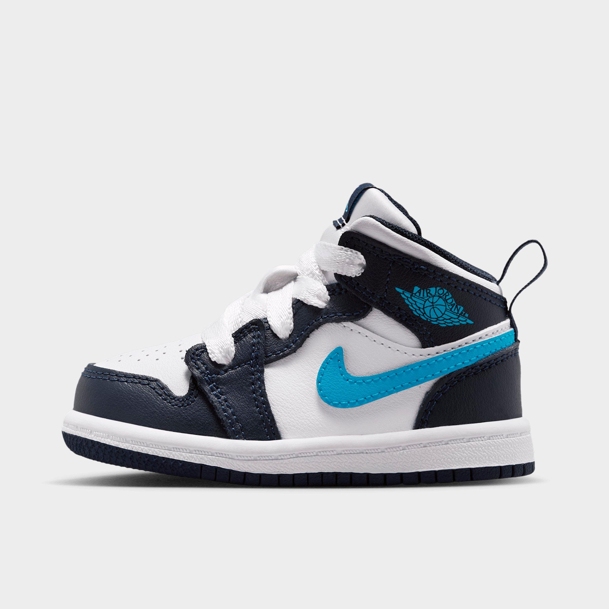 Jordan Kids Toddler Air Retro 1 Mid Casual Shoes in Obsidian/White/Dark Powder Blue Size: 5.0