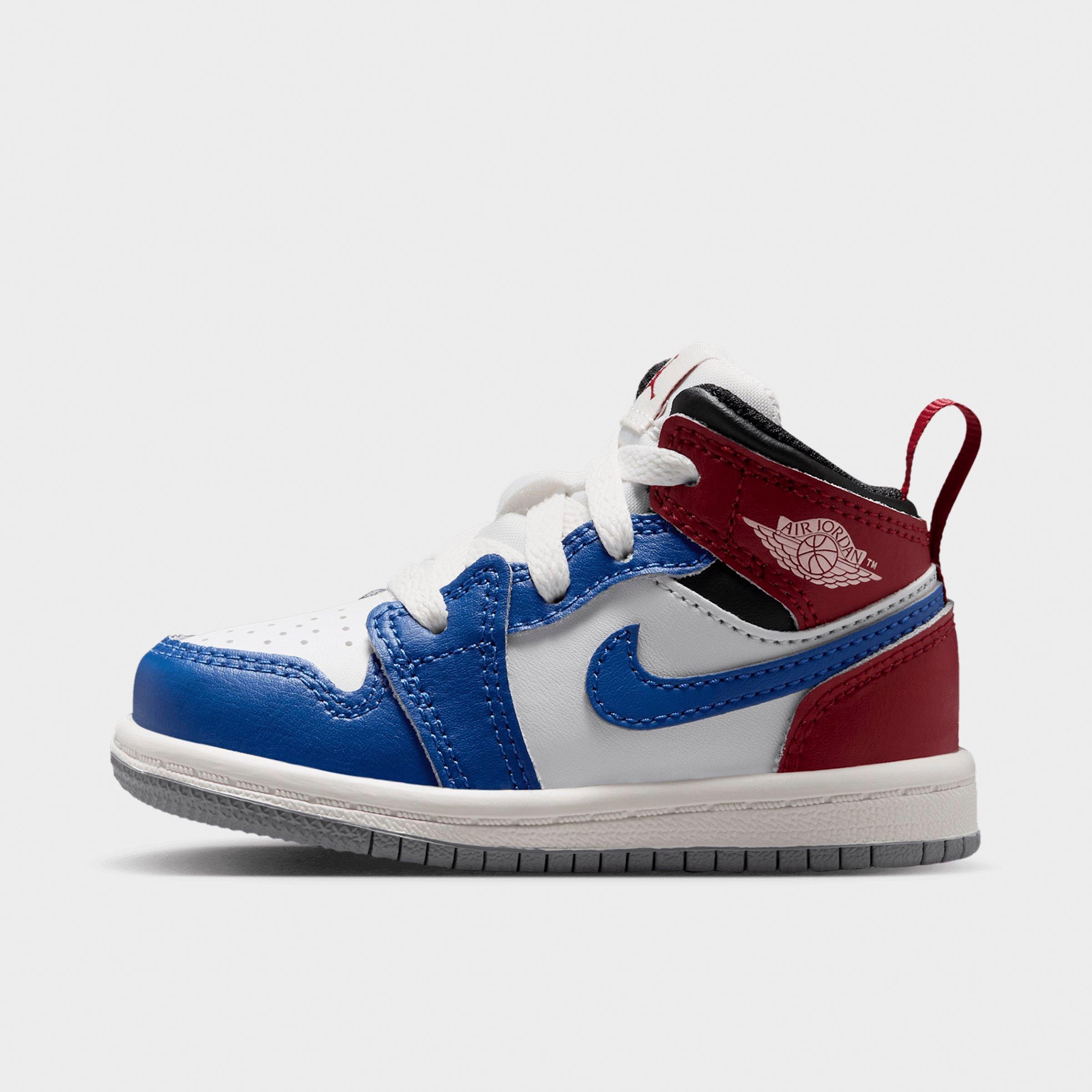 Jordan Kids Toddler Air Retro 1 Mid Casual Shoes in True Blue/Varsity Red/Black Size: 3.0