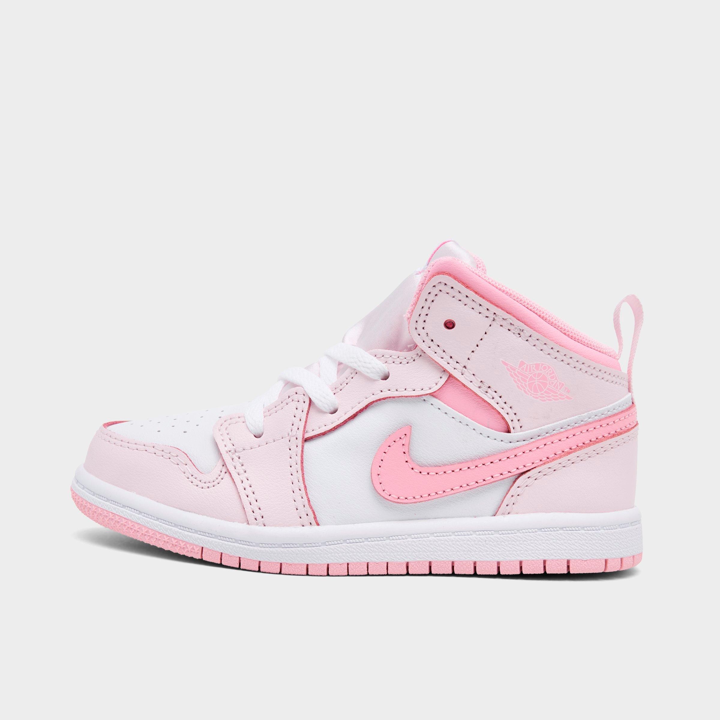 Jordan Kids Toddler Air Retro 1 Mid Casual Shoes in Pearl Pink/White/Medium Soft Pink Size: 4.0