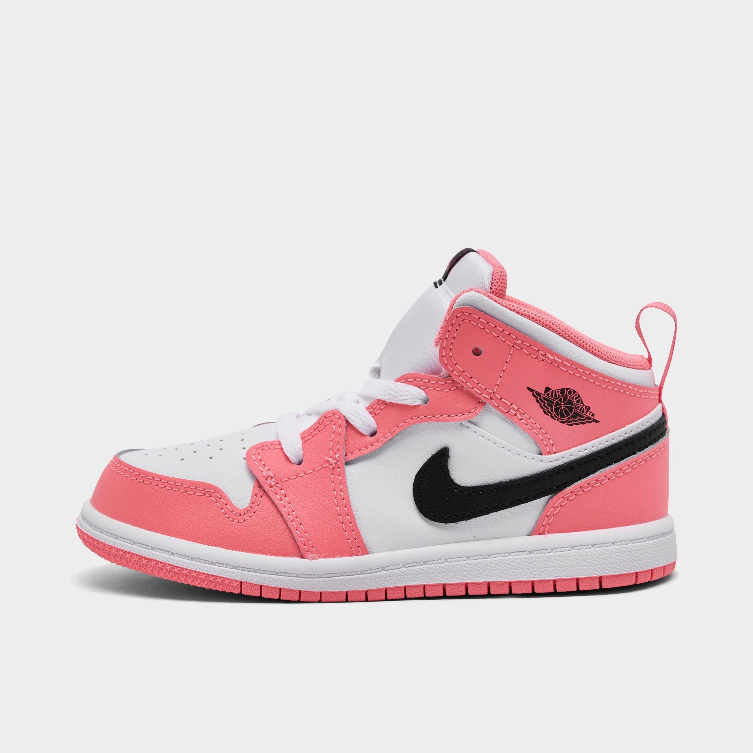 Jordan Kids Toddler Air Retro 1 Mid Casual Shoes in Pink Gaze/White/Black Size: 4.0